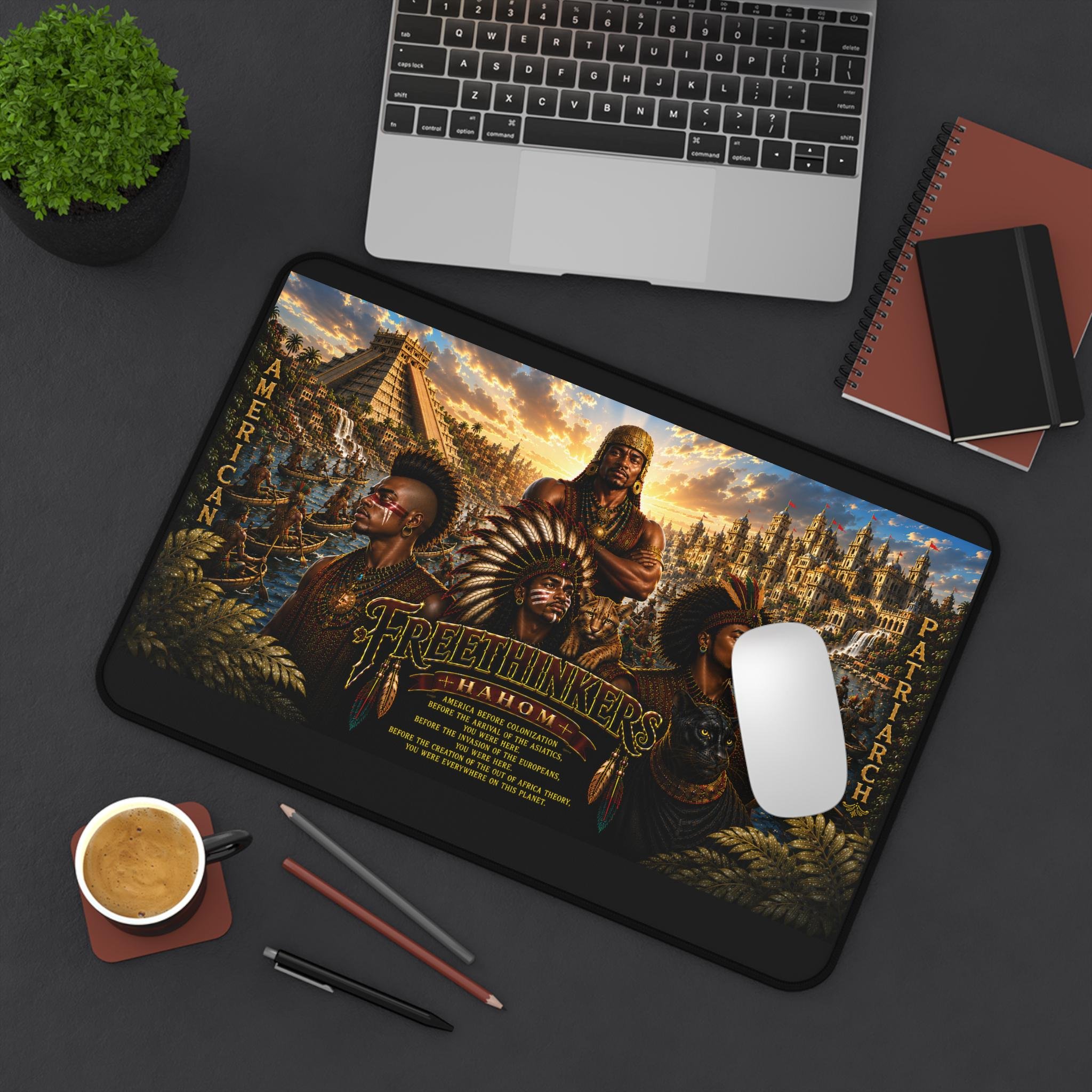 Freethinkers Hahom American Patriarchs Illustration Desk Mat | Tribal Leaders Artwork, view 4
