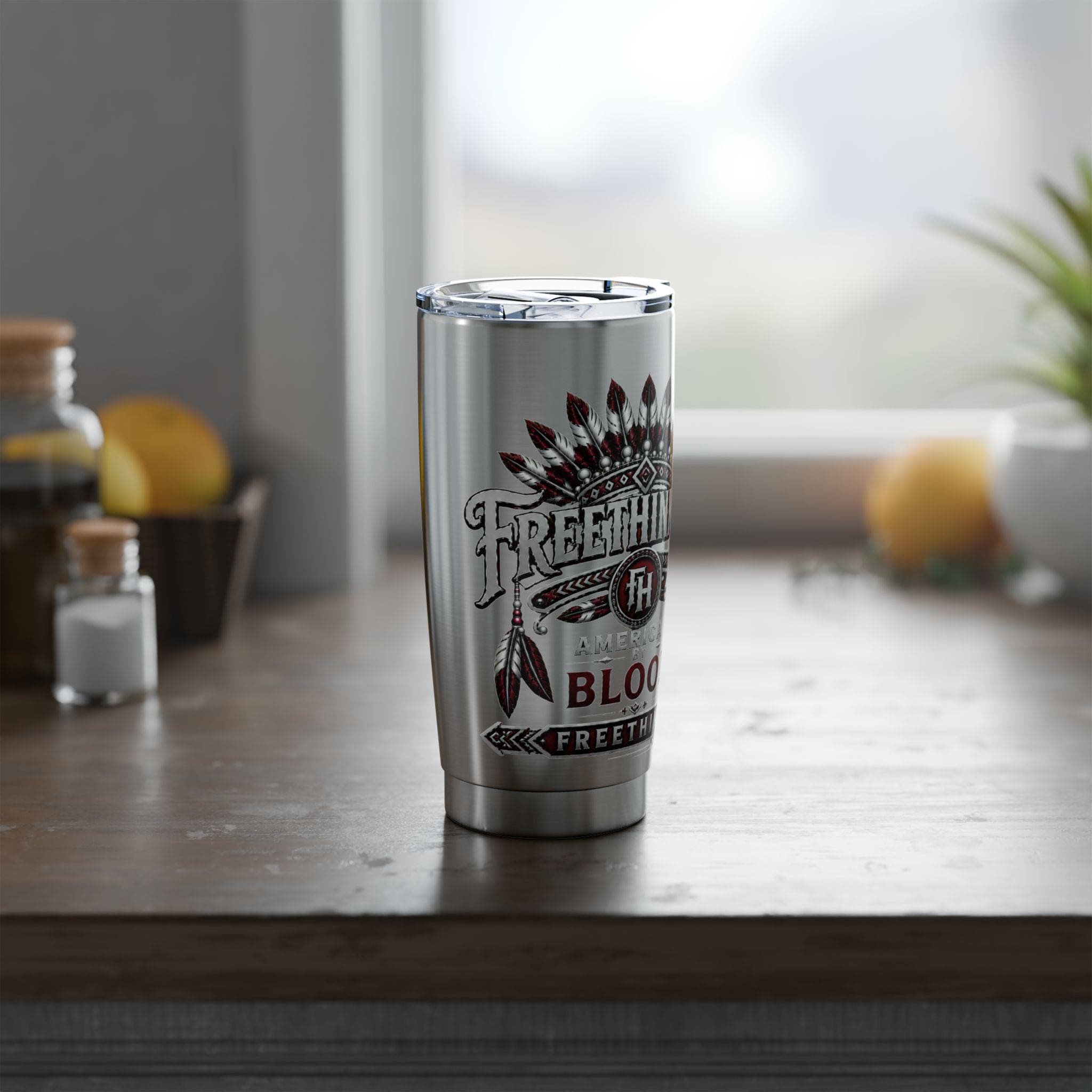 FreeThinkers Hahom Native Headdress 20oz Tumbler | Stainless Steel Travel Cup, view 5