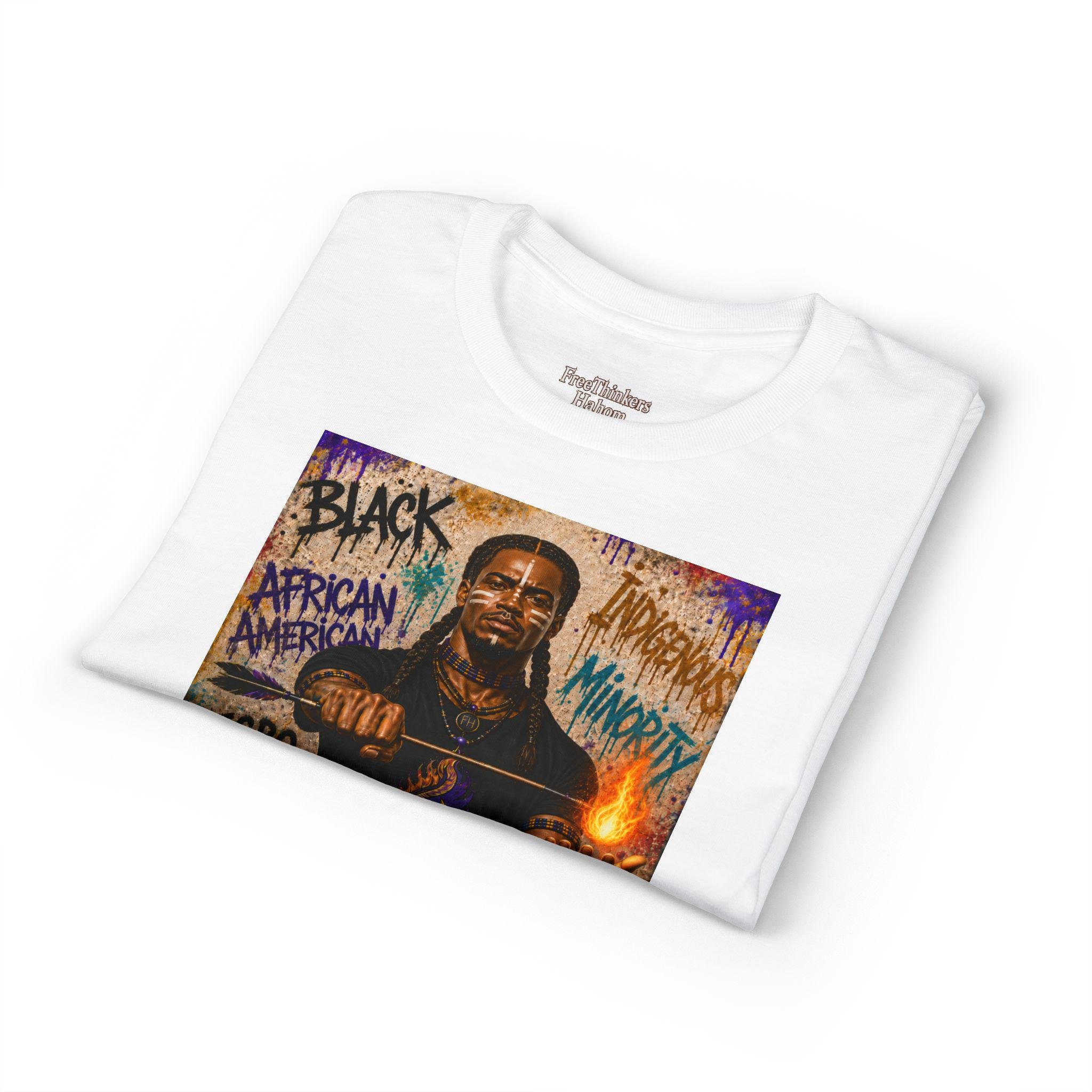 Original American graphic T-Shirt | Black History silhouette, graffiti-style text, view 3