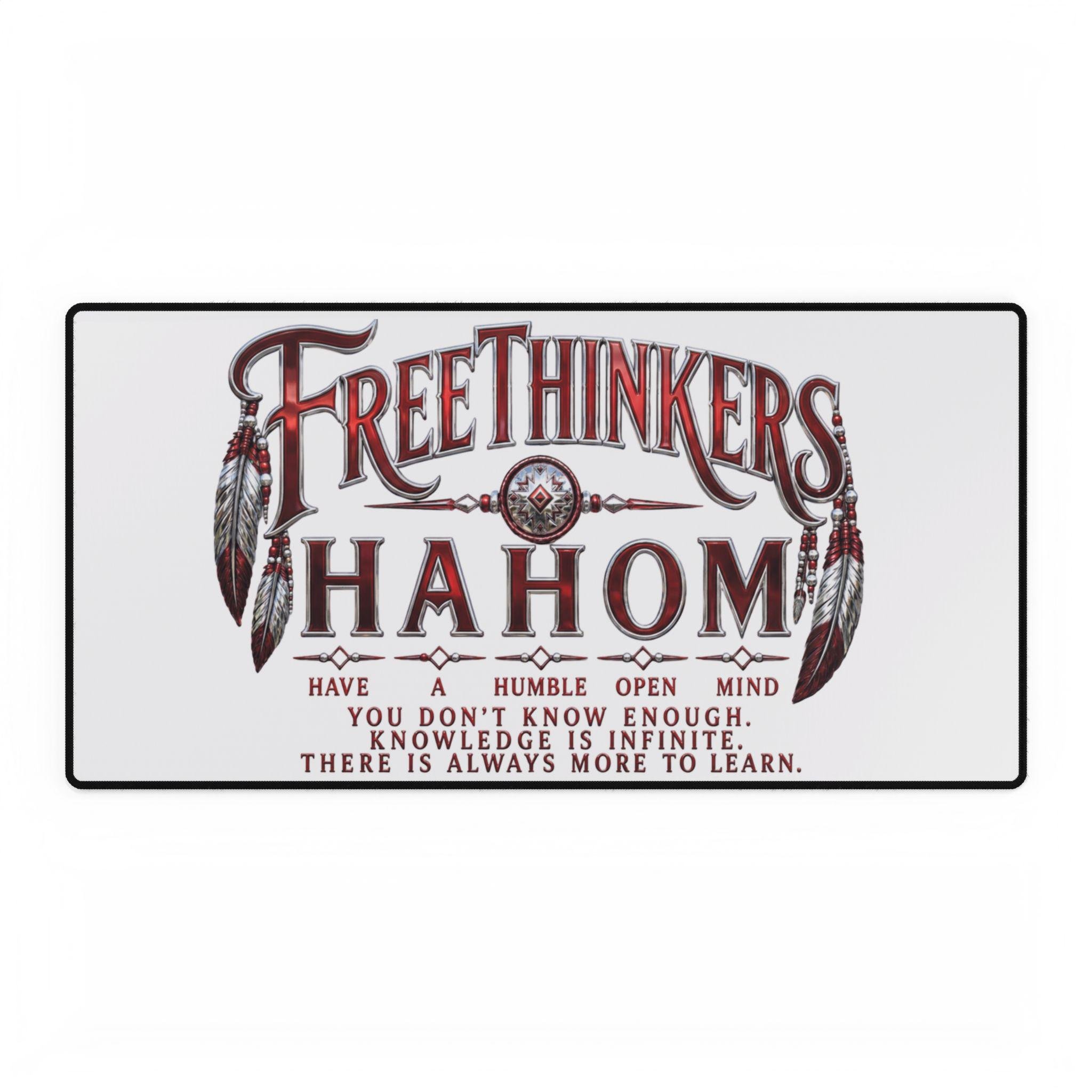 FreeThinkers Hahom Desk Mat | Inspirational Typography Feather Accents