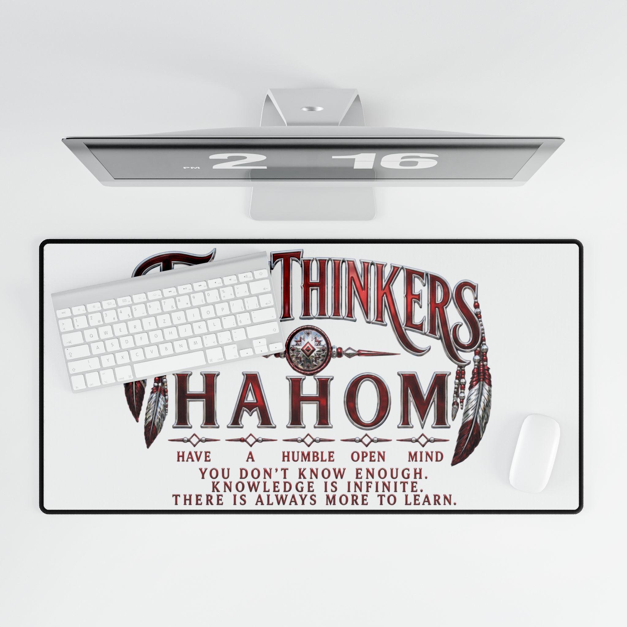 FreeThinkers Hahom Desk Mat | Inspirational Typography Feather Accents, view 4