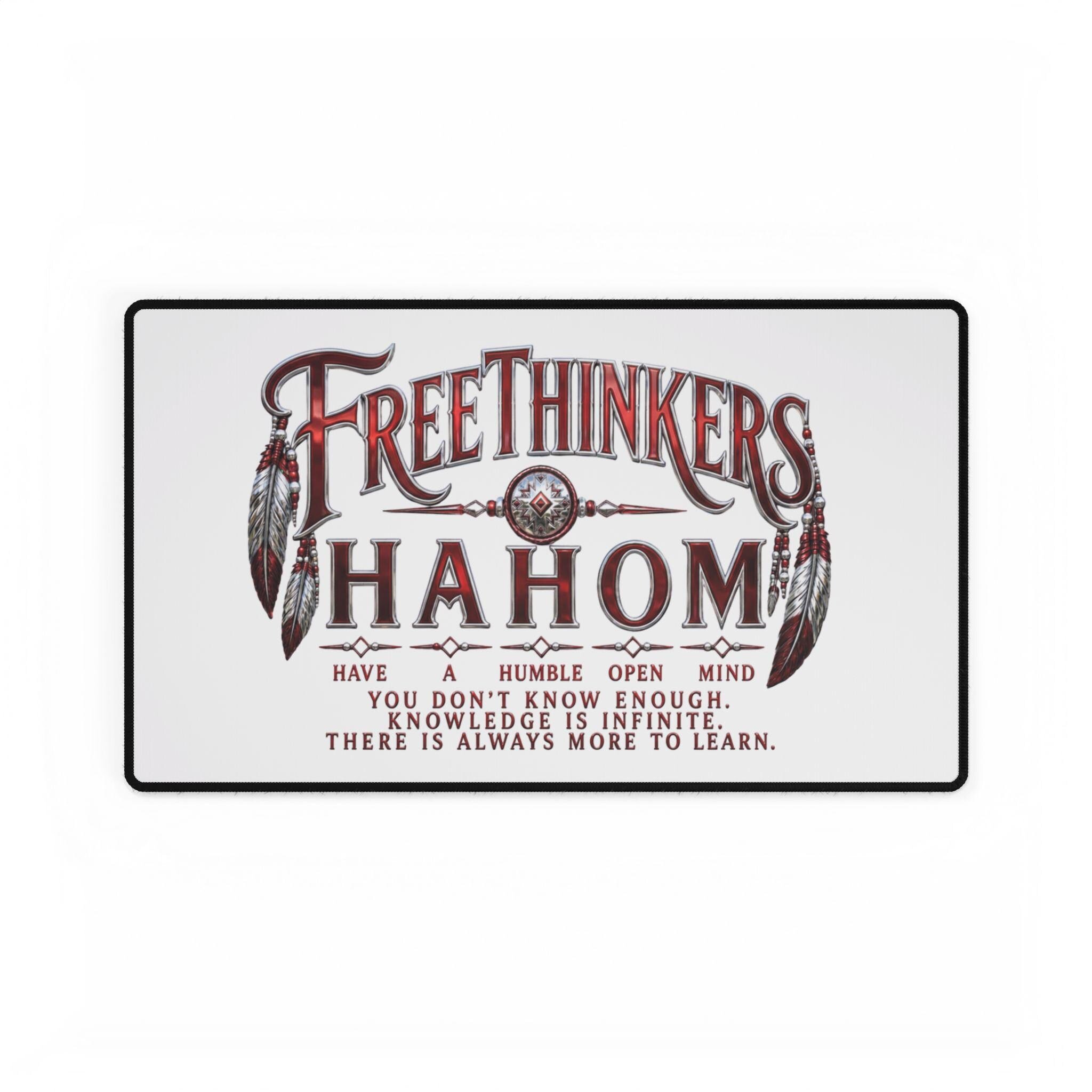 FreeThinkers Hahom Desk Mat | Inspirational Typography Feather Accents, view 5