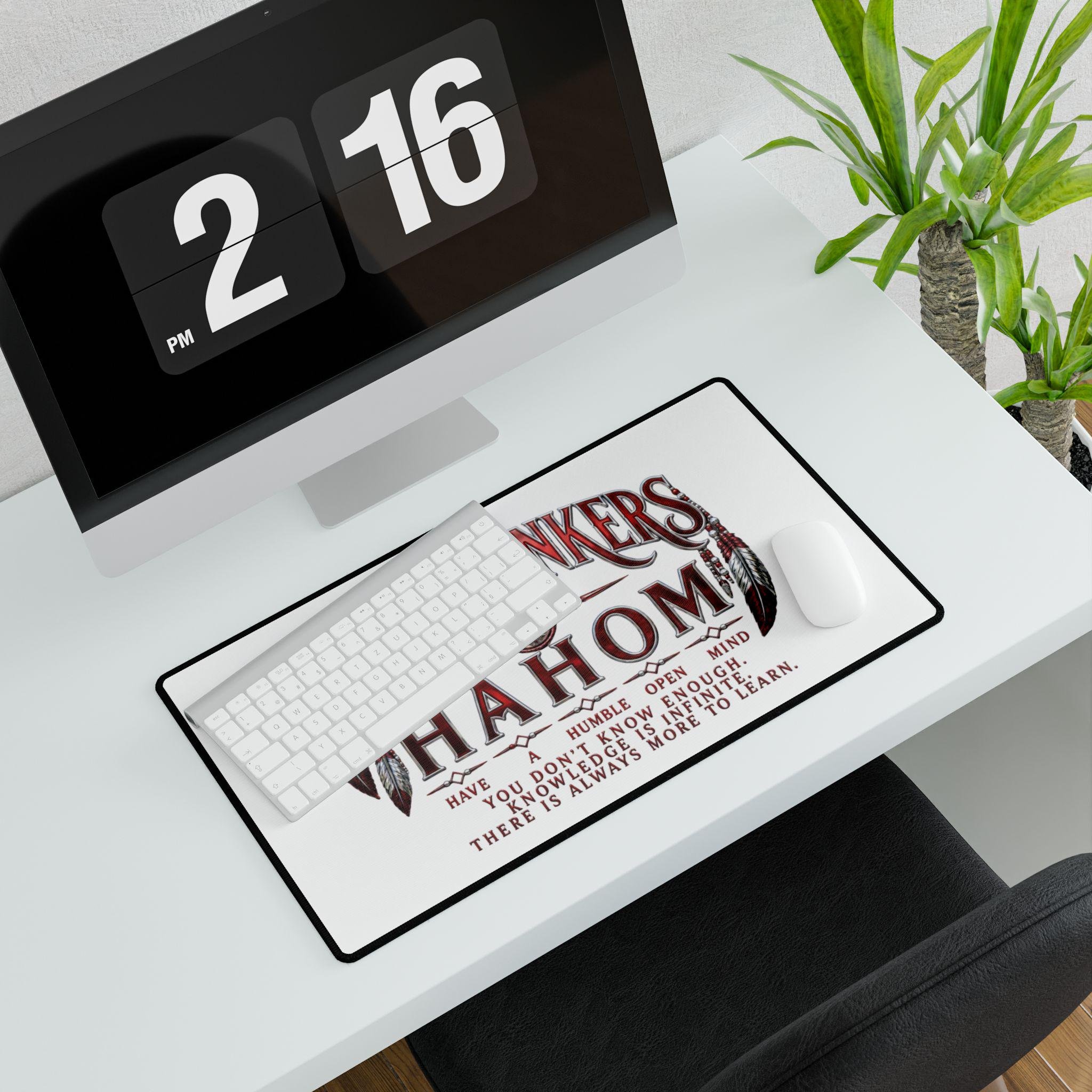 FreeThinkers Hahom Desk Mat | Inspirational Typography Feather Accents, view 7