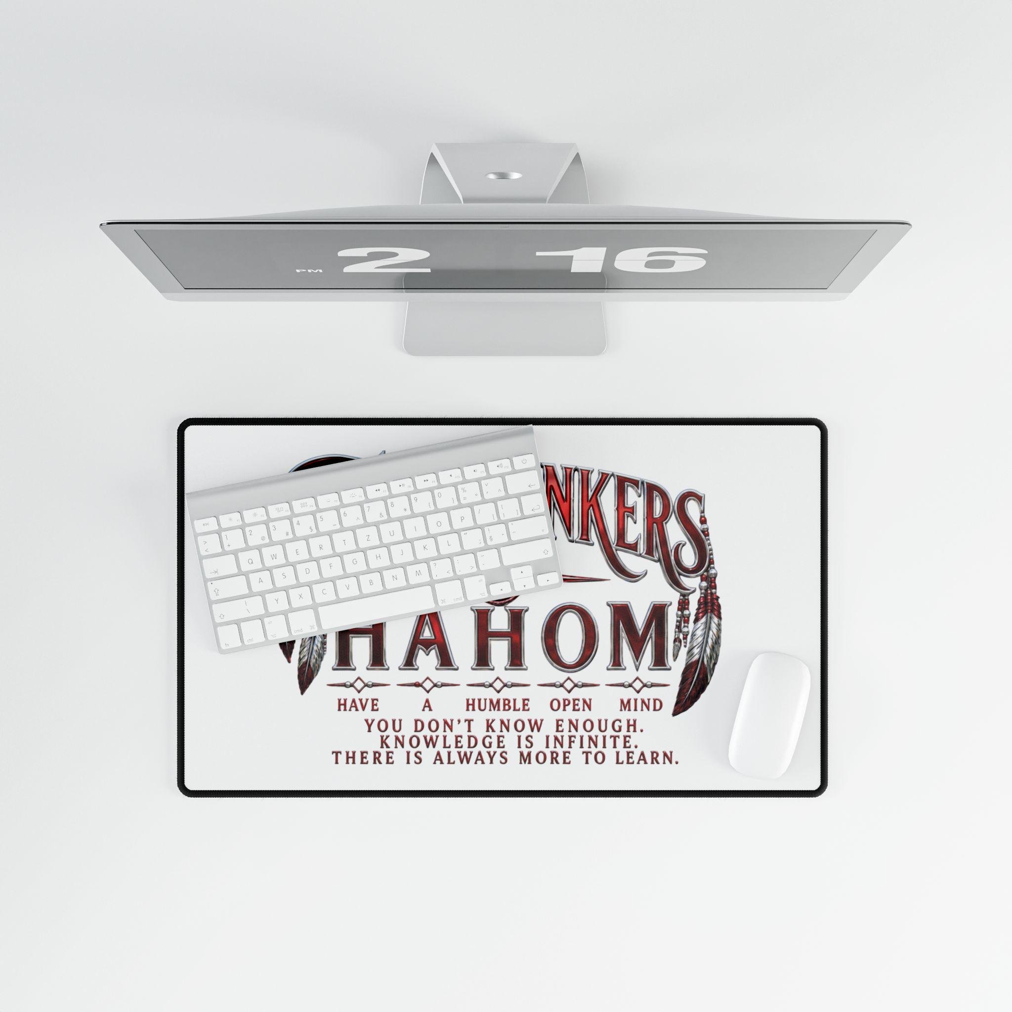 FreeThinkers Hahom Desk Mat | Inspirational Typography Feather Accents, view 8