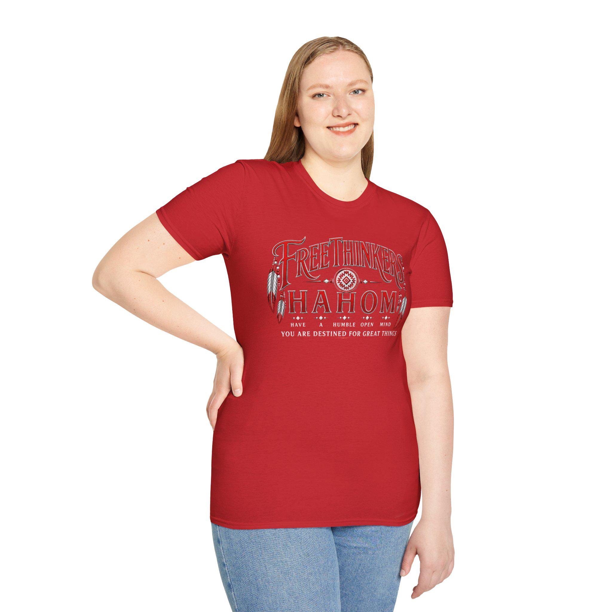 FreeThinkers Hahom T-Shirt | Native Feather Typography Have A Humble Open Mind, view 13