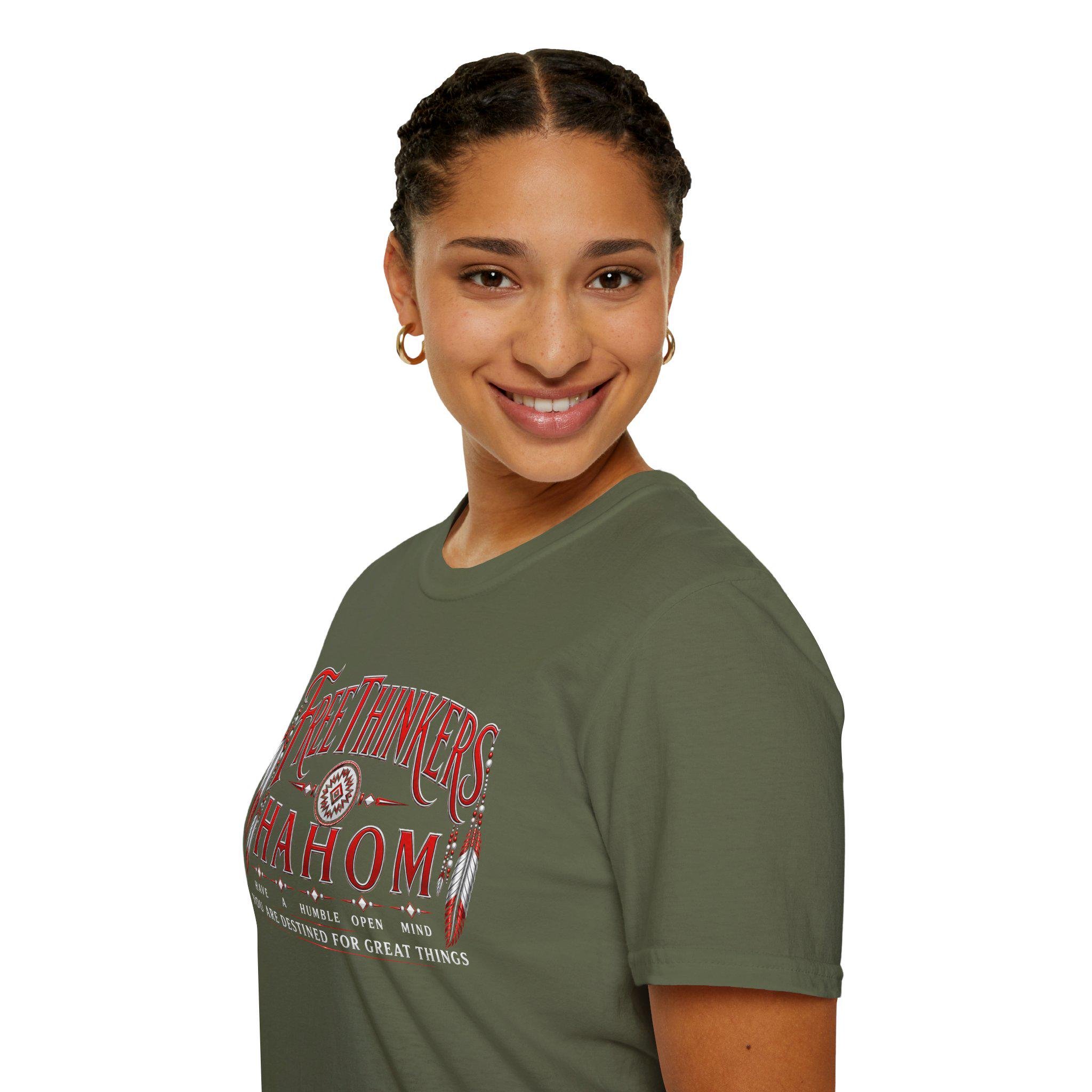 FreeThinkers Hahom T-Shirt | Native Feather Typography Have A Humble Open Mind, view 15