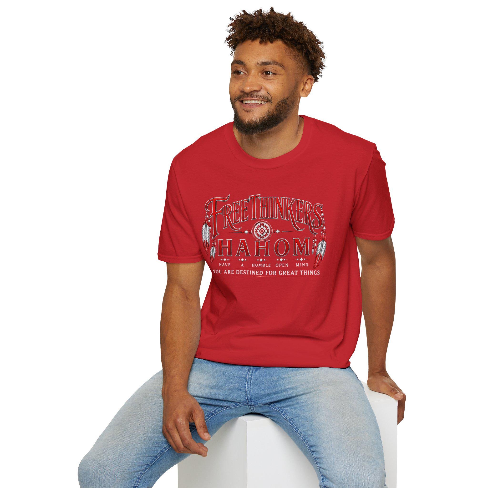 FreeThinkers Hahom T-Shirt | Native Feather Typography Have A Humble Open Mind, view 18