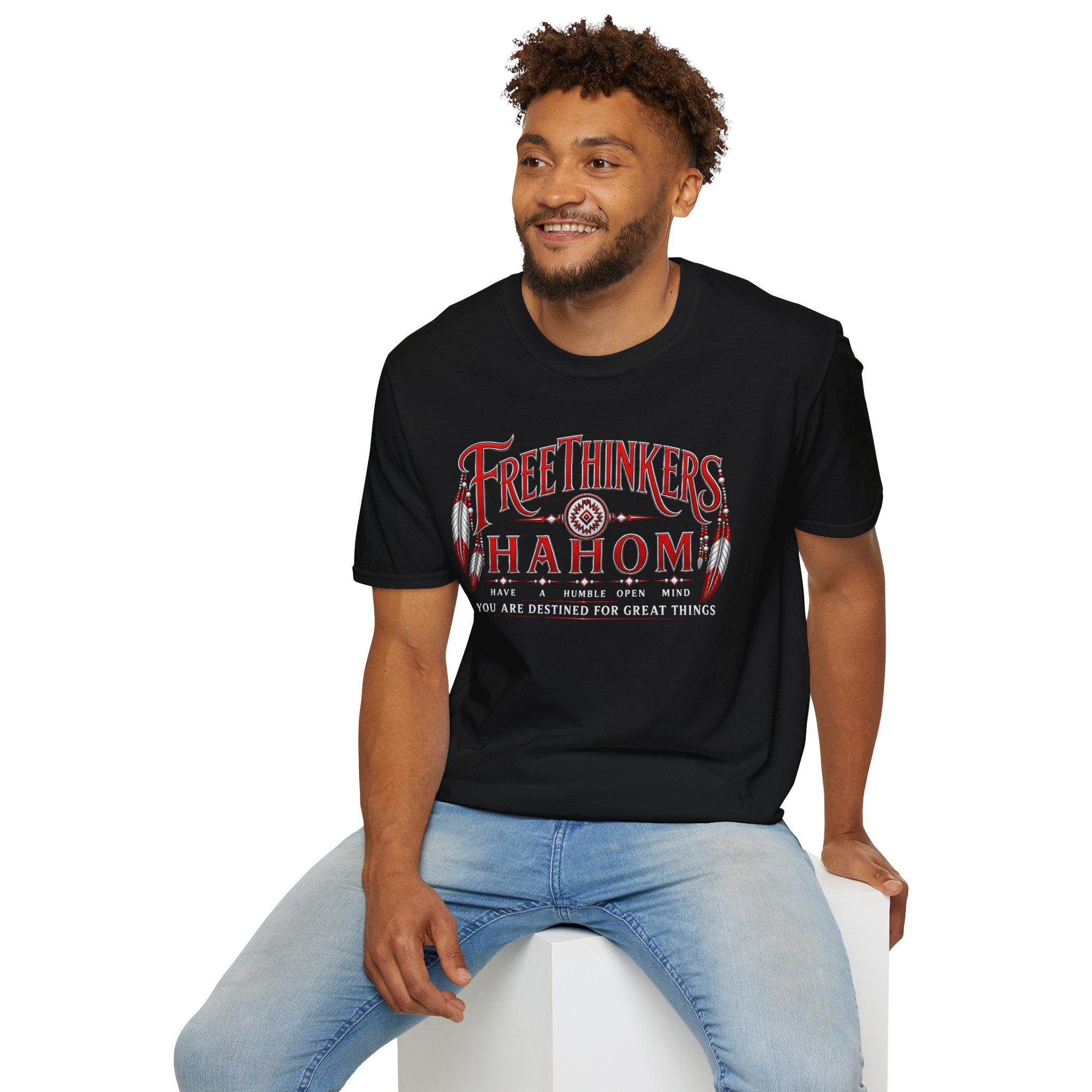 FreeThinkers Hahom T-Shirt | Native Feather Typography Have A Humble Open Mind, view 19