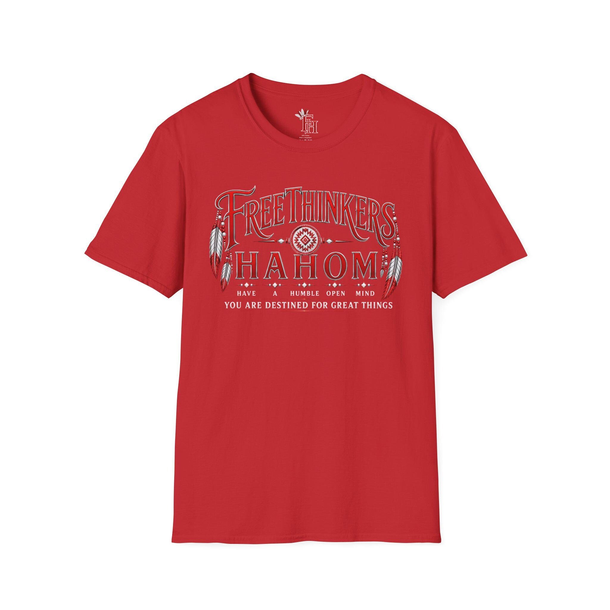 FreeThinkers Hahom T-Shirt | Native Feather Typography Have A Humble Open Mind, view 3
