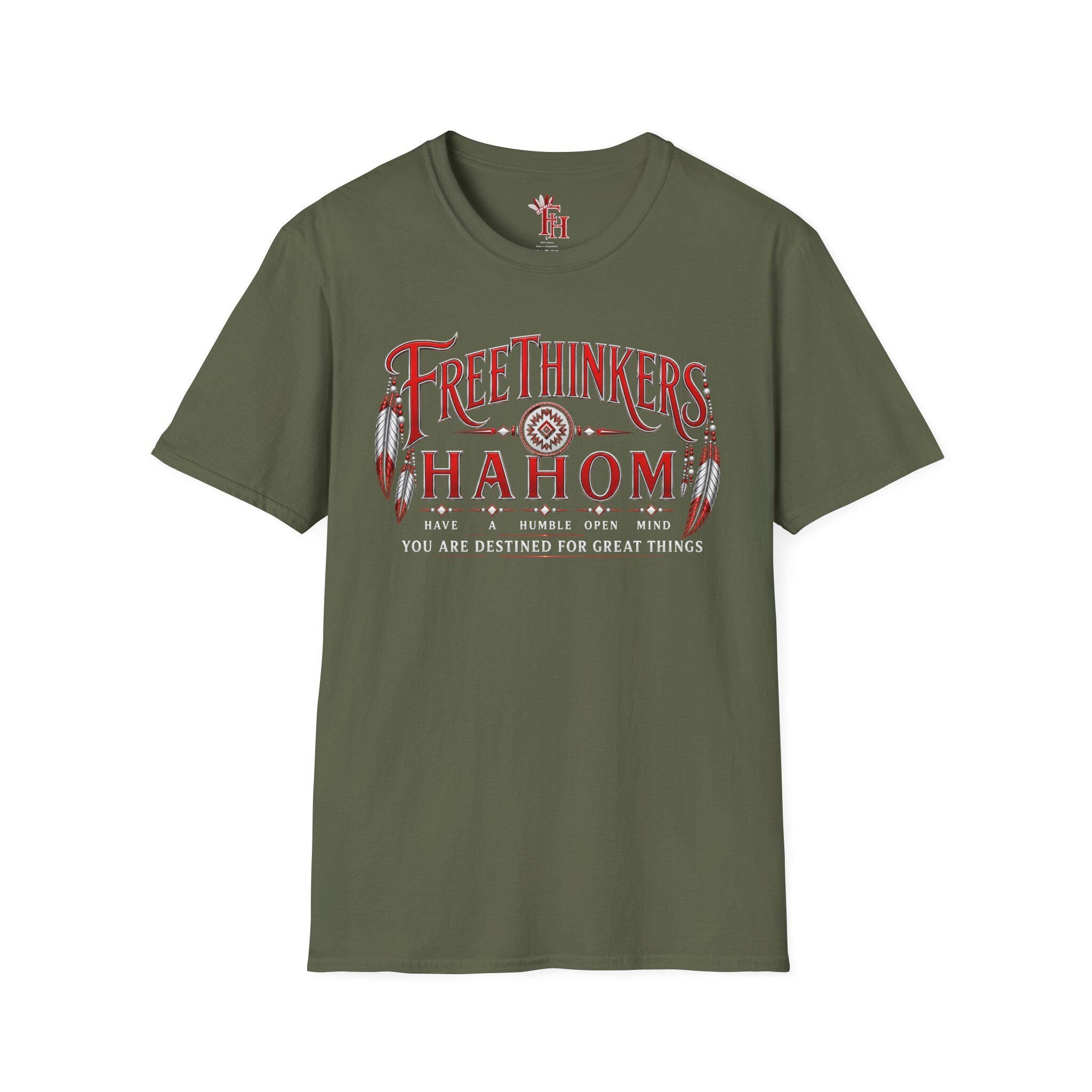 FreeThinkers Hahom T-Shirt | Native Feather Typography Have A Humble Open Mind, view 4