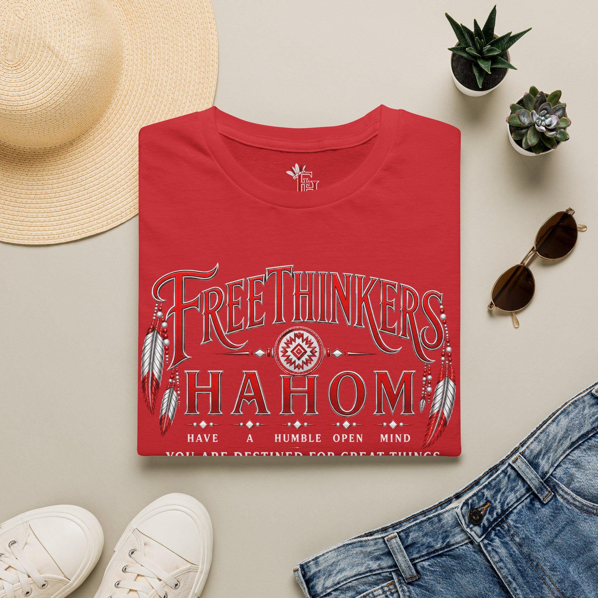 FreeThinkers Hahom T-Shirt | Native Feather Typography Have A Humble Open Mind, view 7