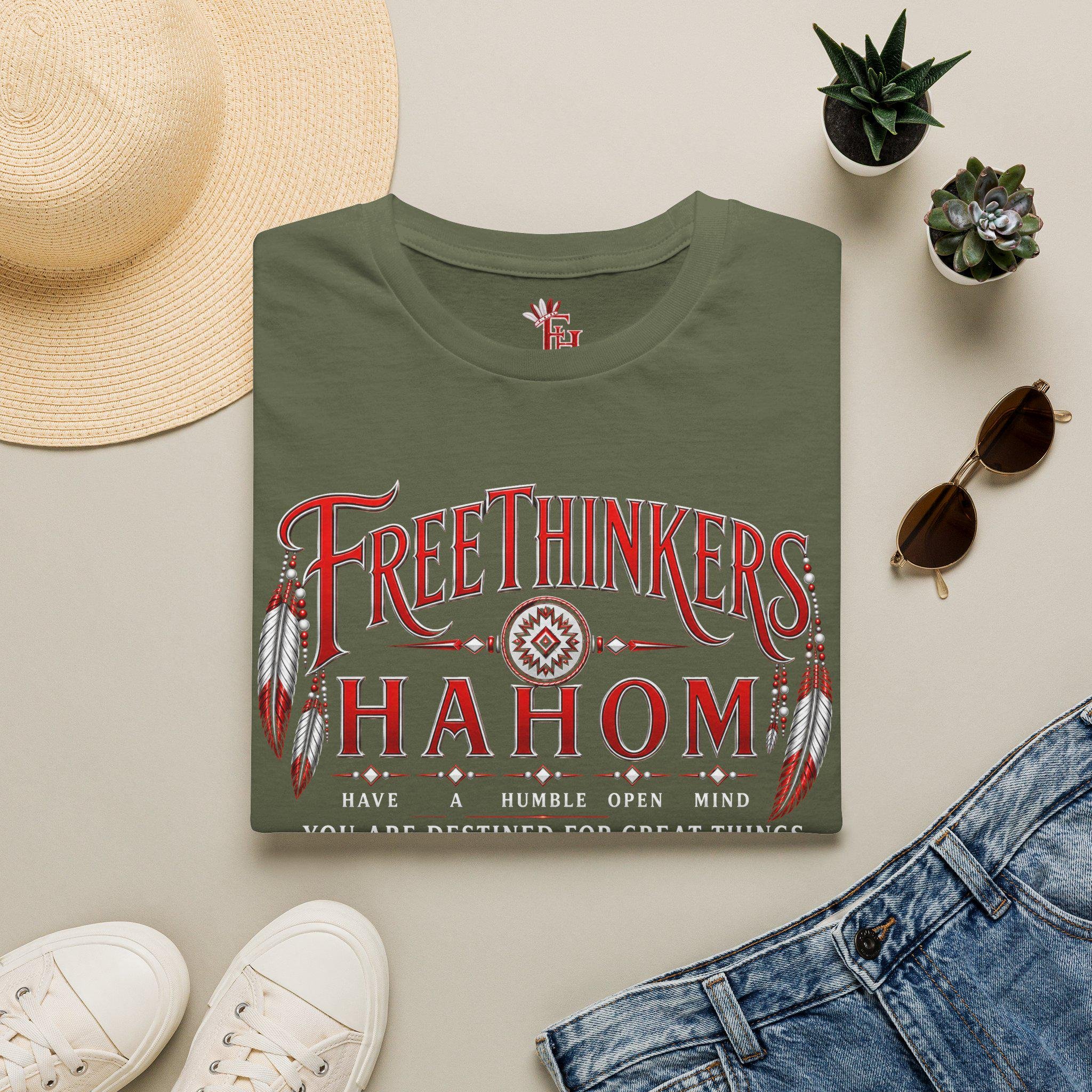 FreeThinkers Hahom T-Shirt | Native Feather Typography Have A Humble Open Mind, view 8
