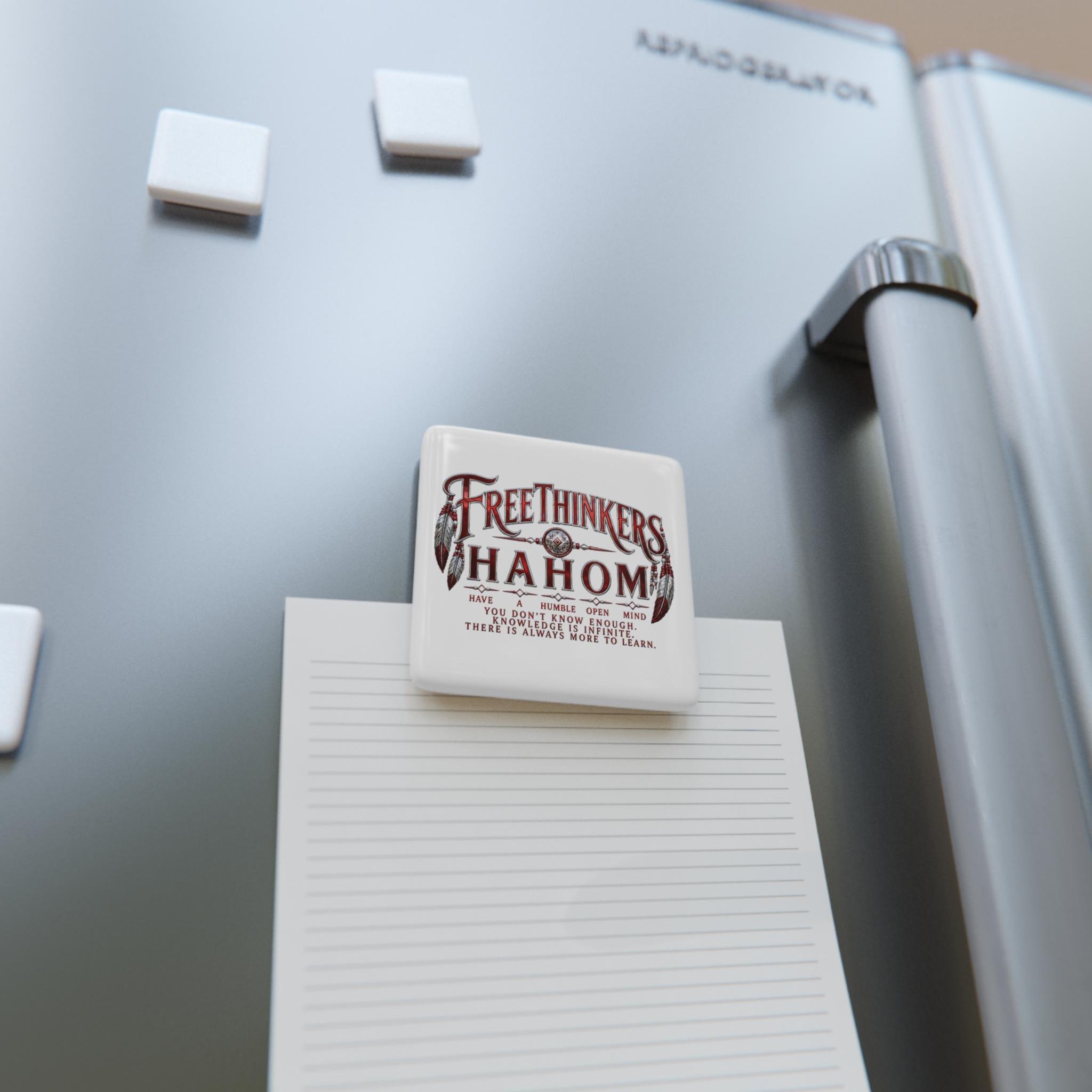 Free Thinkers Hahom porcelain magnet | square inspirational quote magnet, view 4
