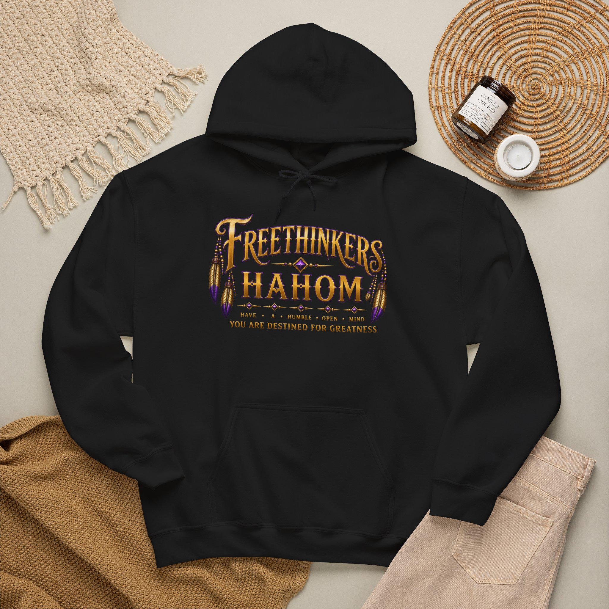Free Thinkers Hahom hoodie | Spiritual feather lettering sweatshirt, view 12