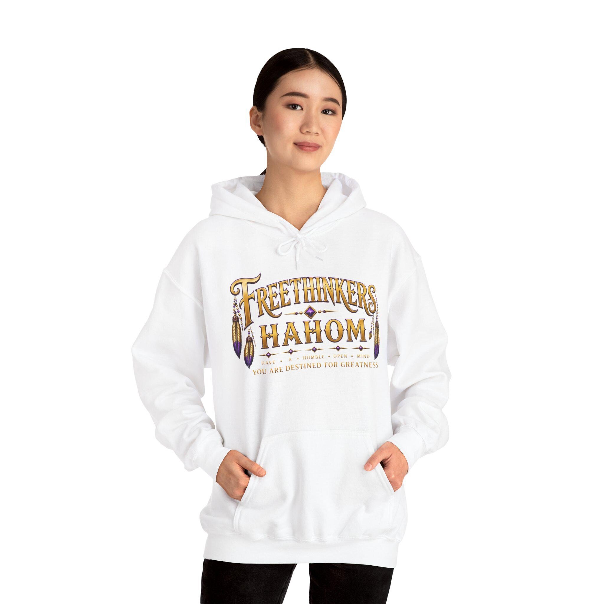 Free Thinkers Hahom hoodie | Spiritual feather lettering sweatshirt, view 13