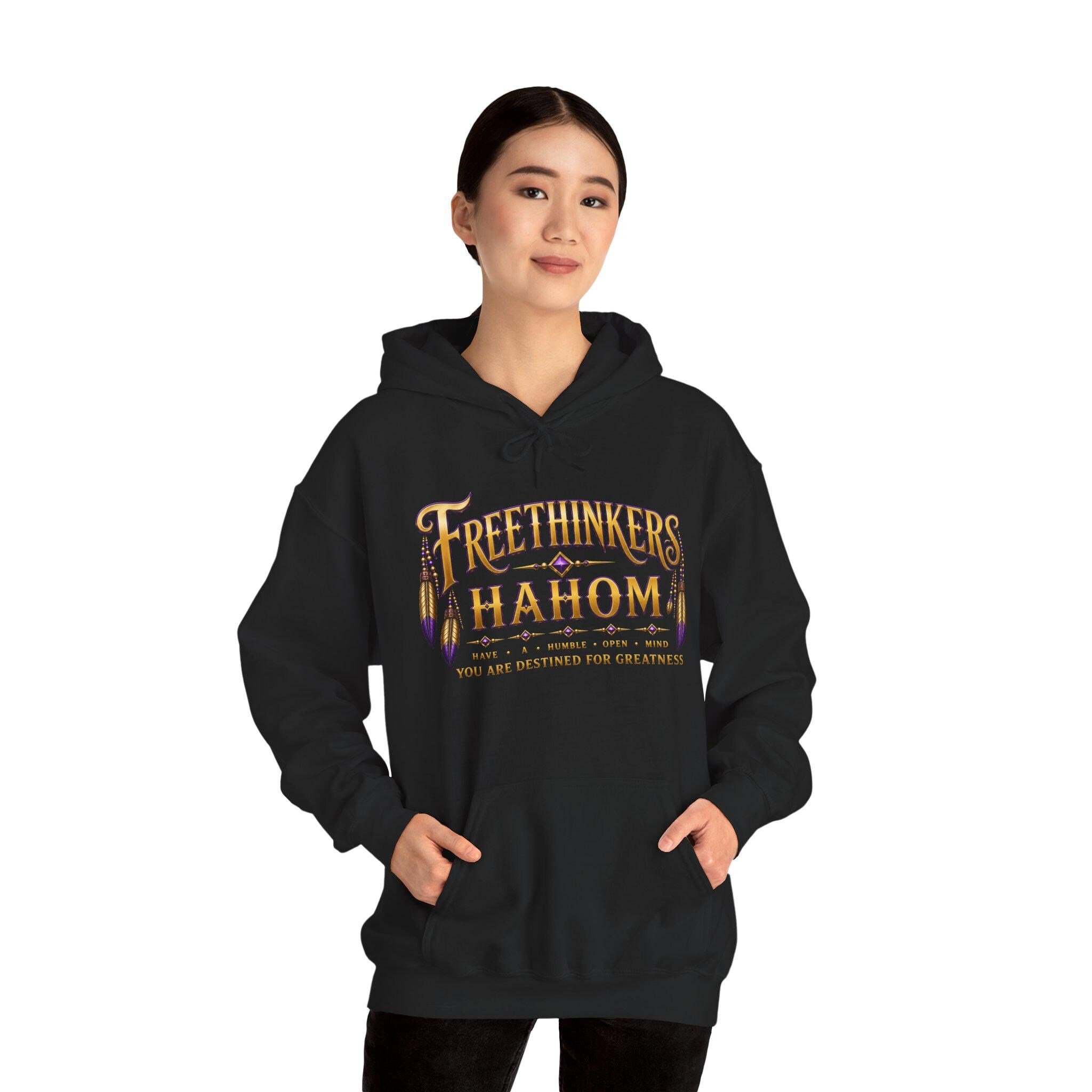 Free Thinkers Hahom hoodie | Spiritual feather lettering sweatshirt, view 14