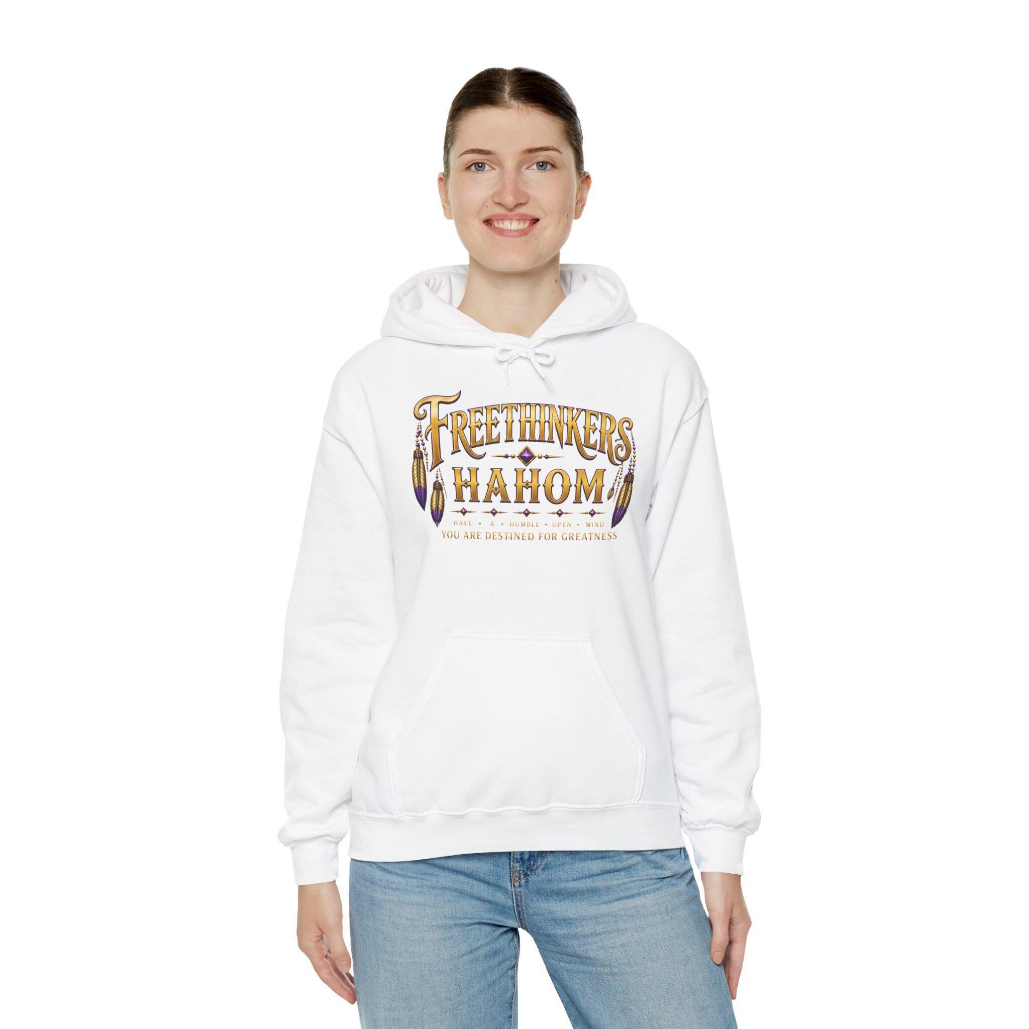 Free Thinkers Hahom hoodie | Spiritual feather lettering sweatshirt, view 15