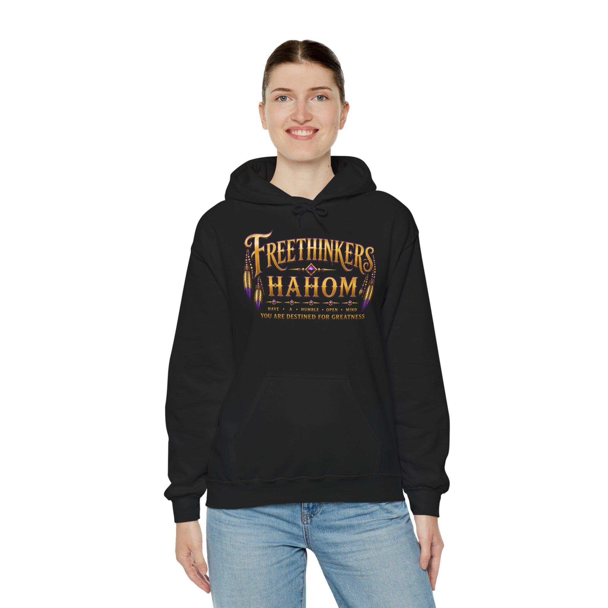 Free Thinkers Hahom hoodie | Spiritual feather lettering sweatshirt, view 16