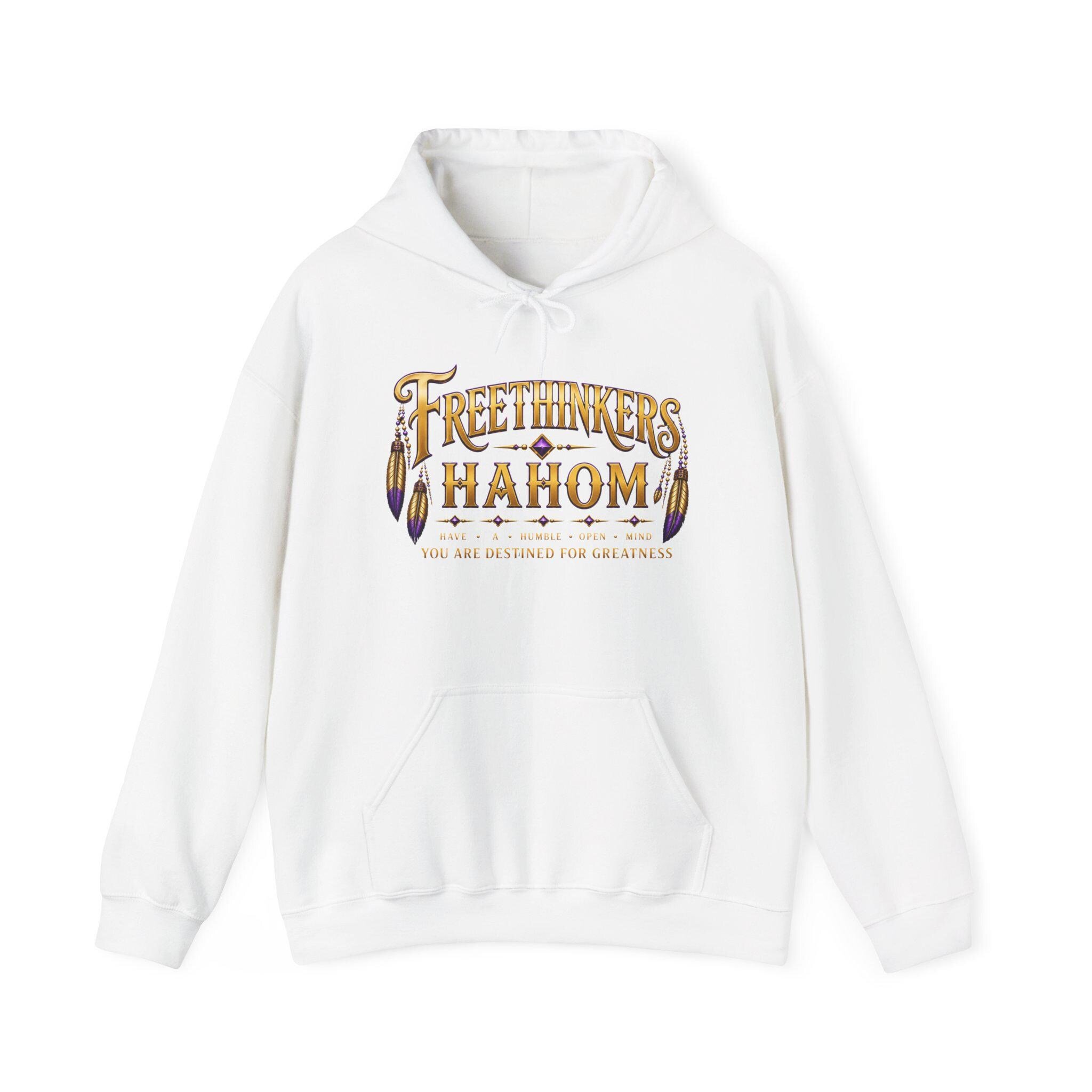 Free Thinkers Hahom hoodie | Spiritual feather lettering sweatshirt, view 3