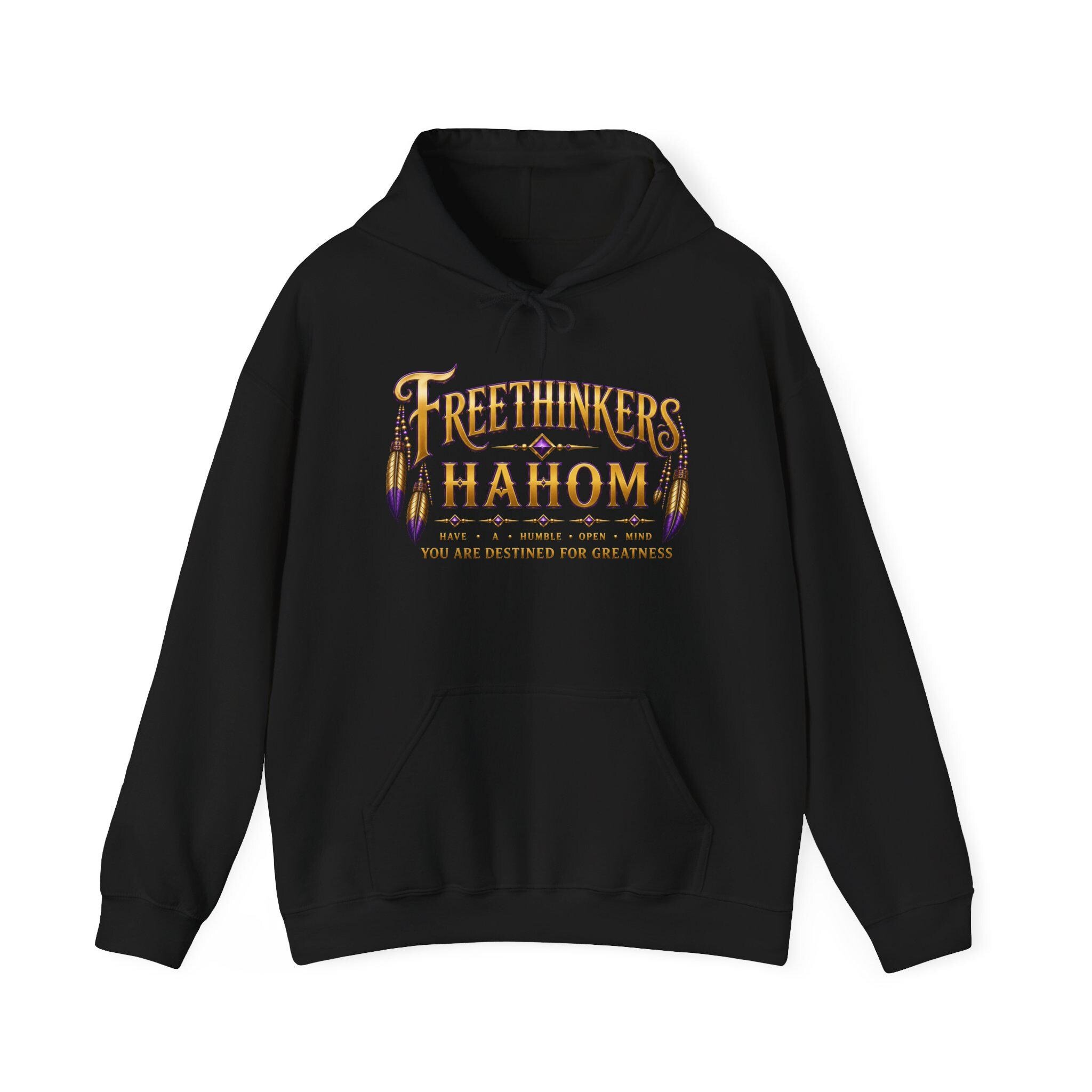 Free Thinkers Hahom hoodie | Spiritual feather lettering sweatshirt, view 4
