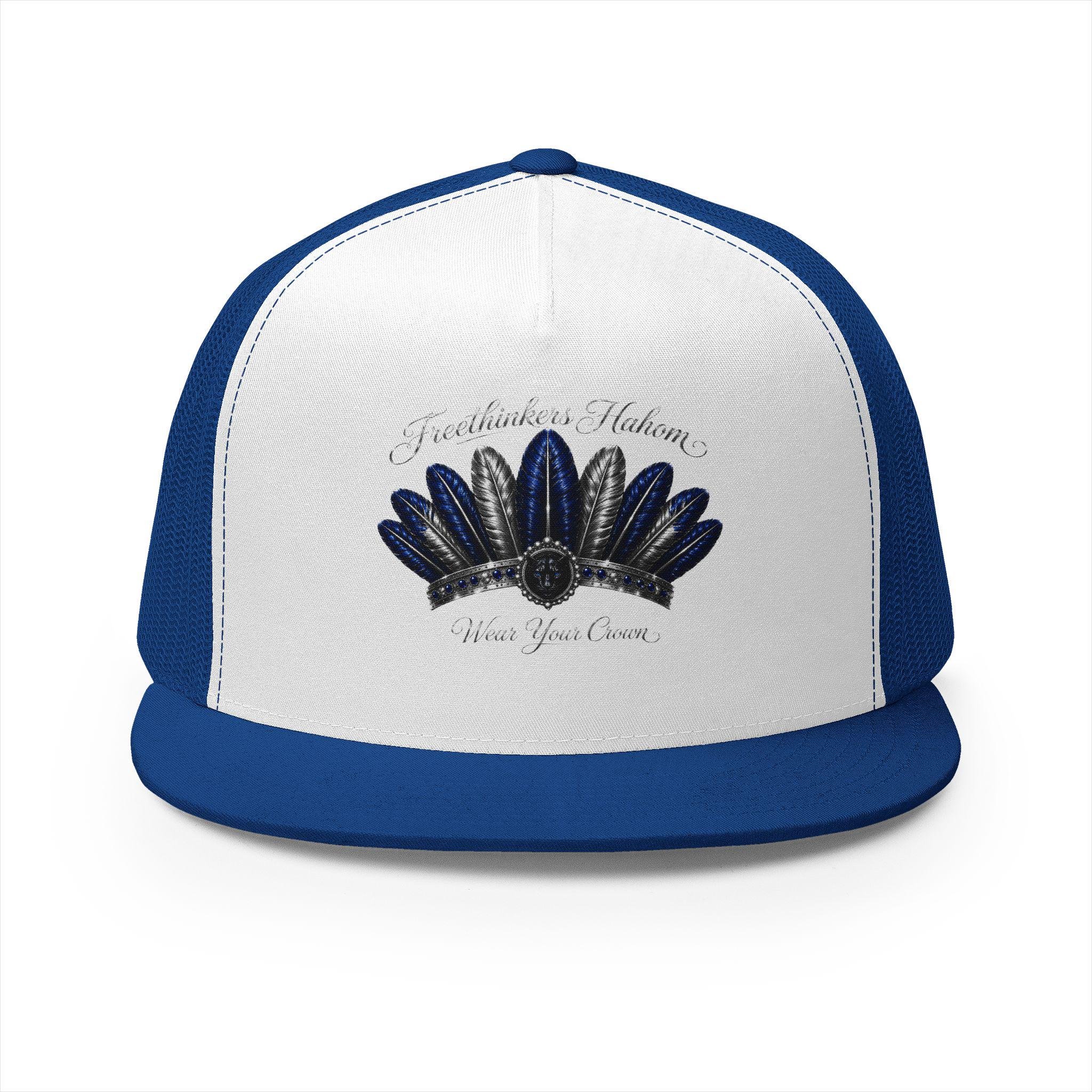Navy Feather Headdress Trucker Cap | Embroidered Native Feather Design, view 13