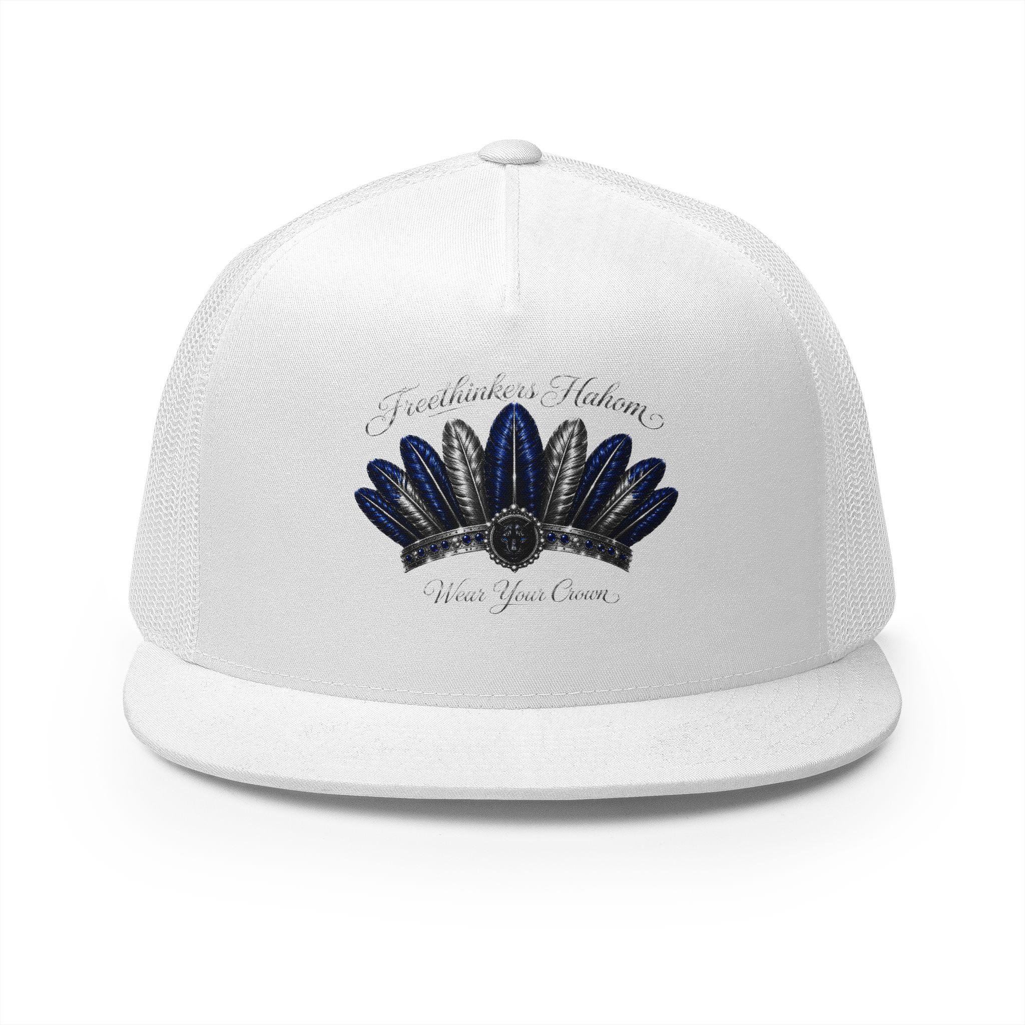 Navy Feather Headdress Trucker Cap | Embroidered Native Feather Design, view 19