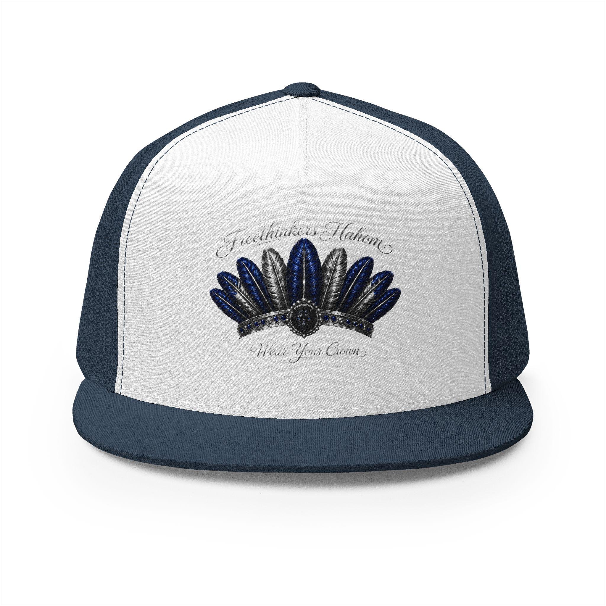 Navy Feather Headdress Trucker Cap | Embroidered Native Feather Design, view 7