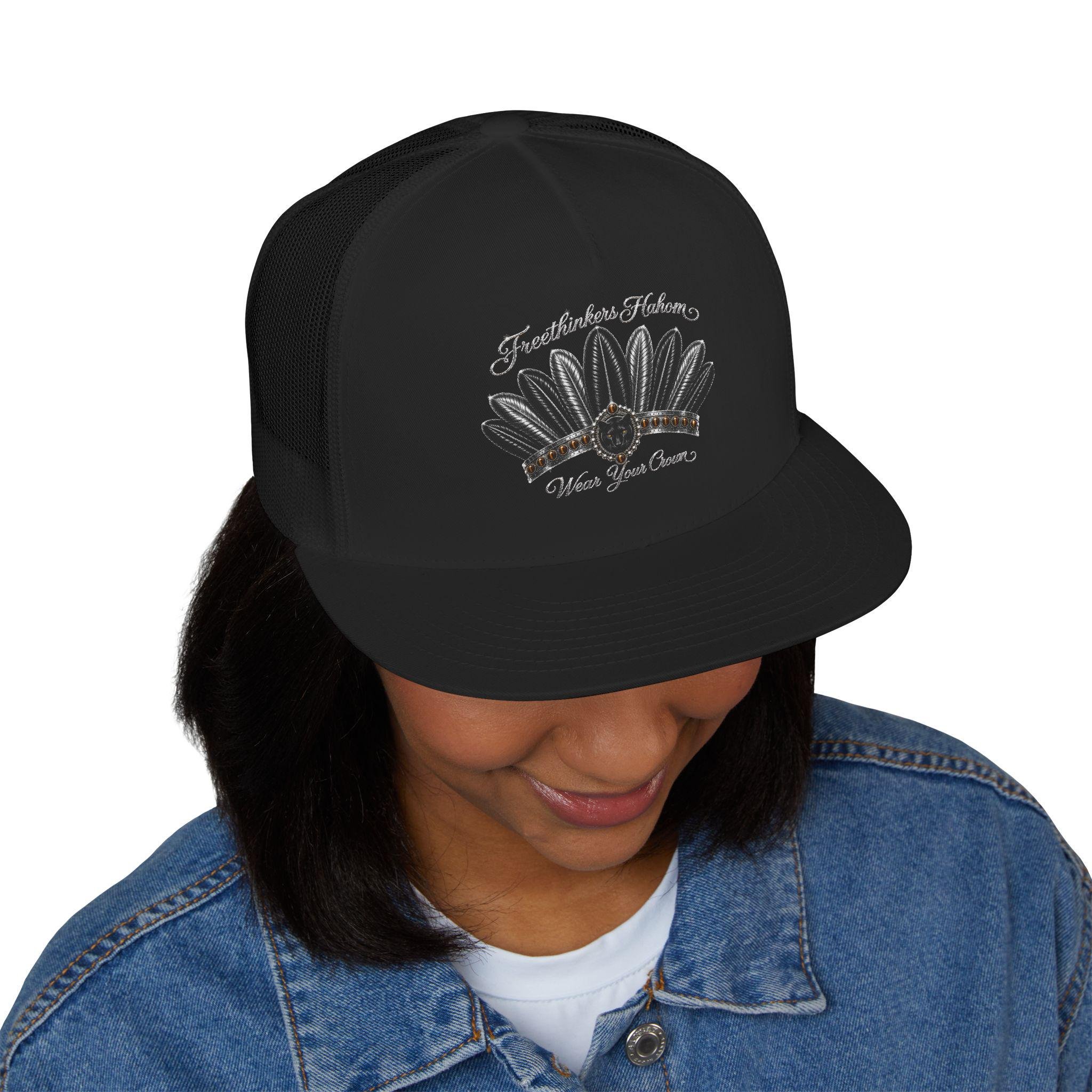 Black Feather Headdress 5 Panel Trucker Cap Native-inspired Design