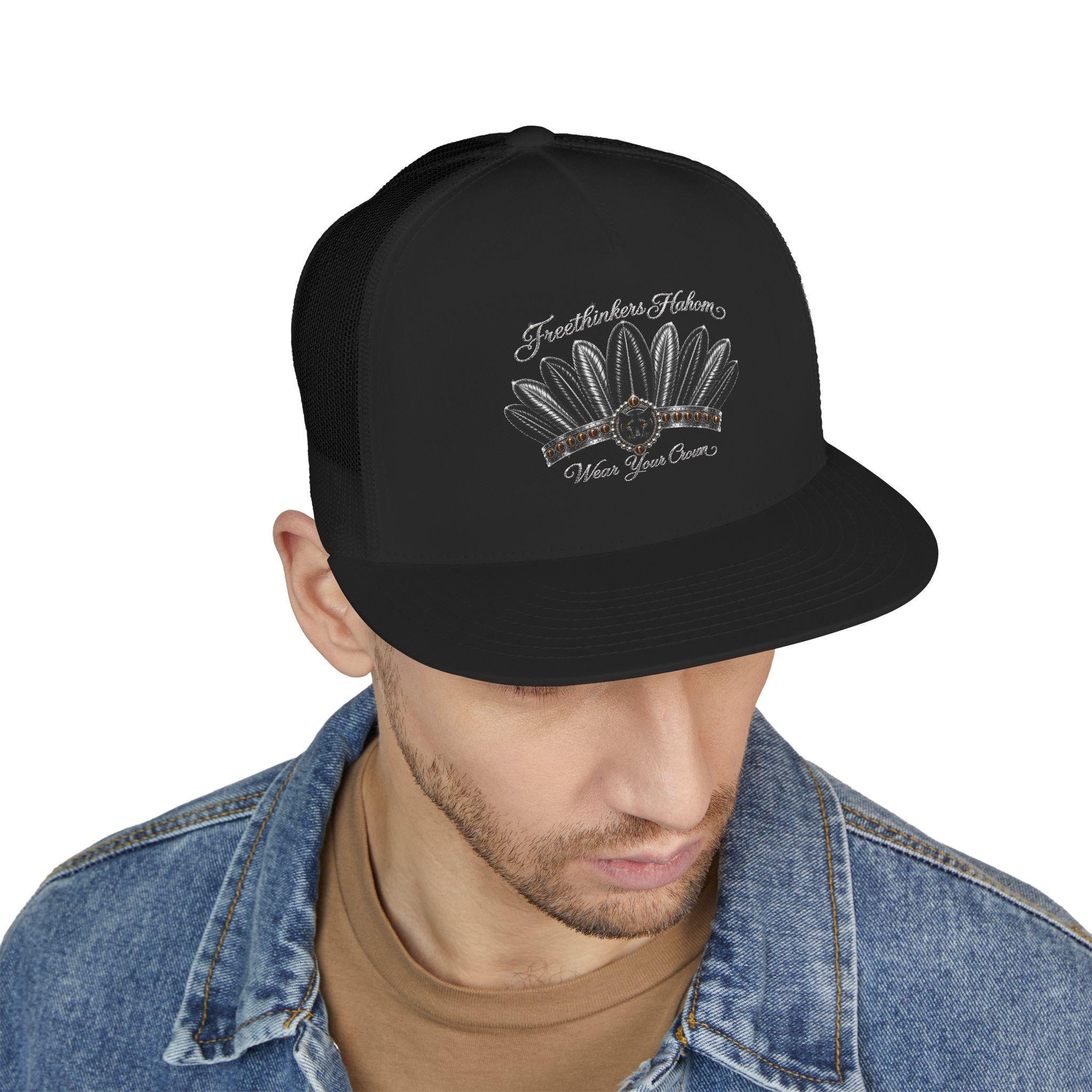 Black Feather Headdress 5 Panel Trucker Cap Native-inspired Design, view 10