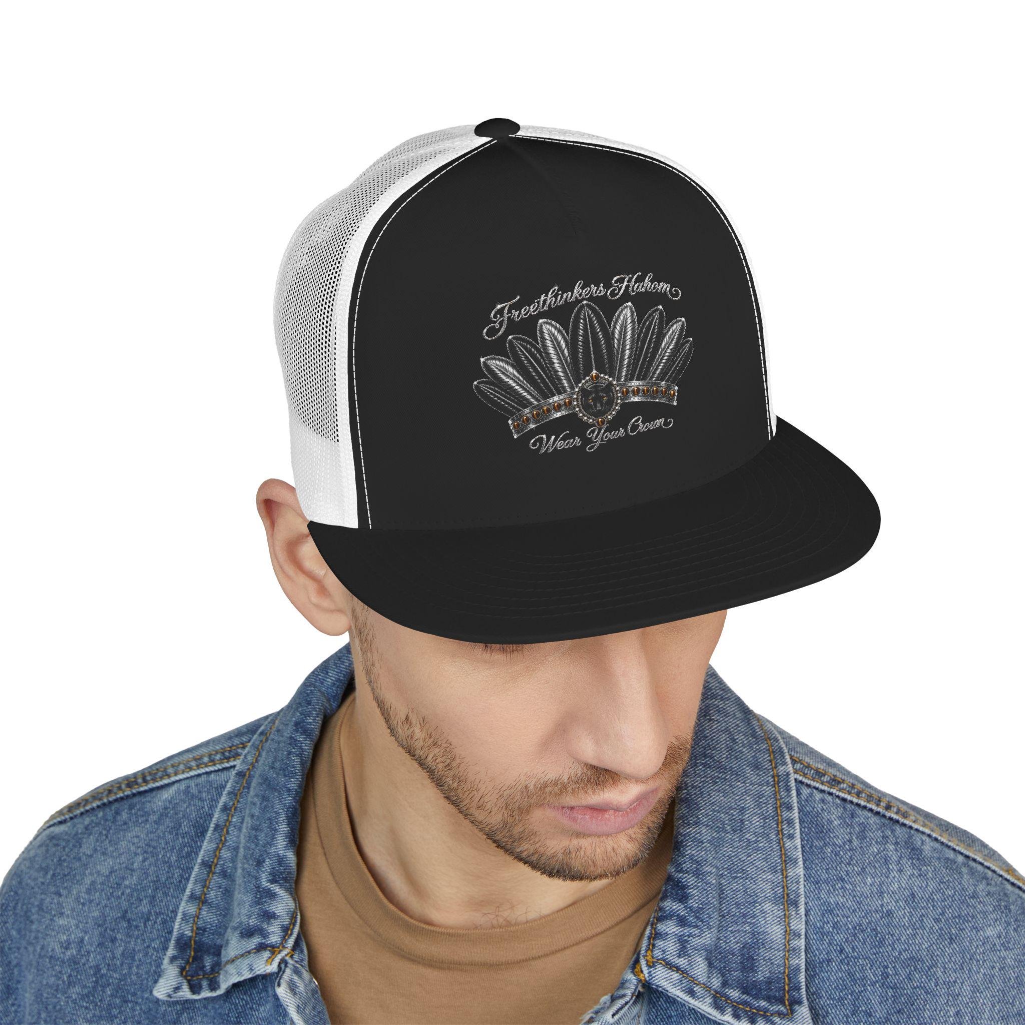 Black Feather Headdress 5 Panel Trucker Cap Native-inspired Design, view 15