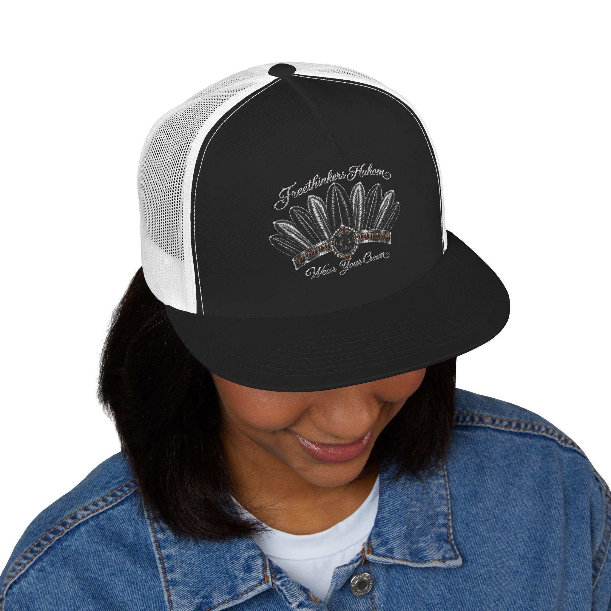 Black Feather Headdress 5 Panel Trucker Cap Native-inspired Design, view 17