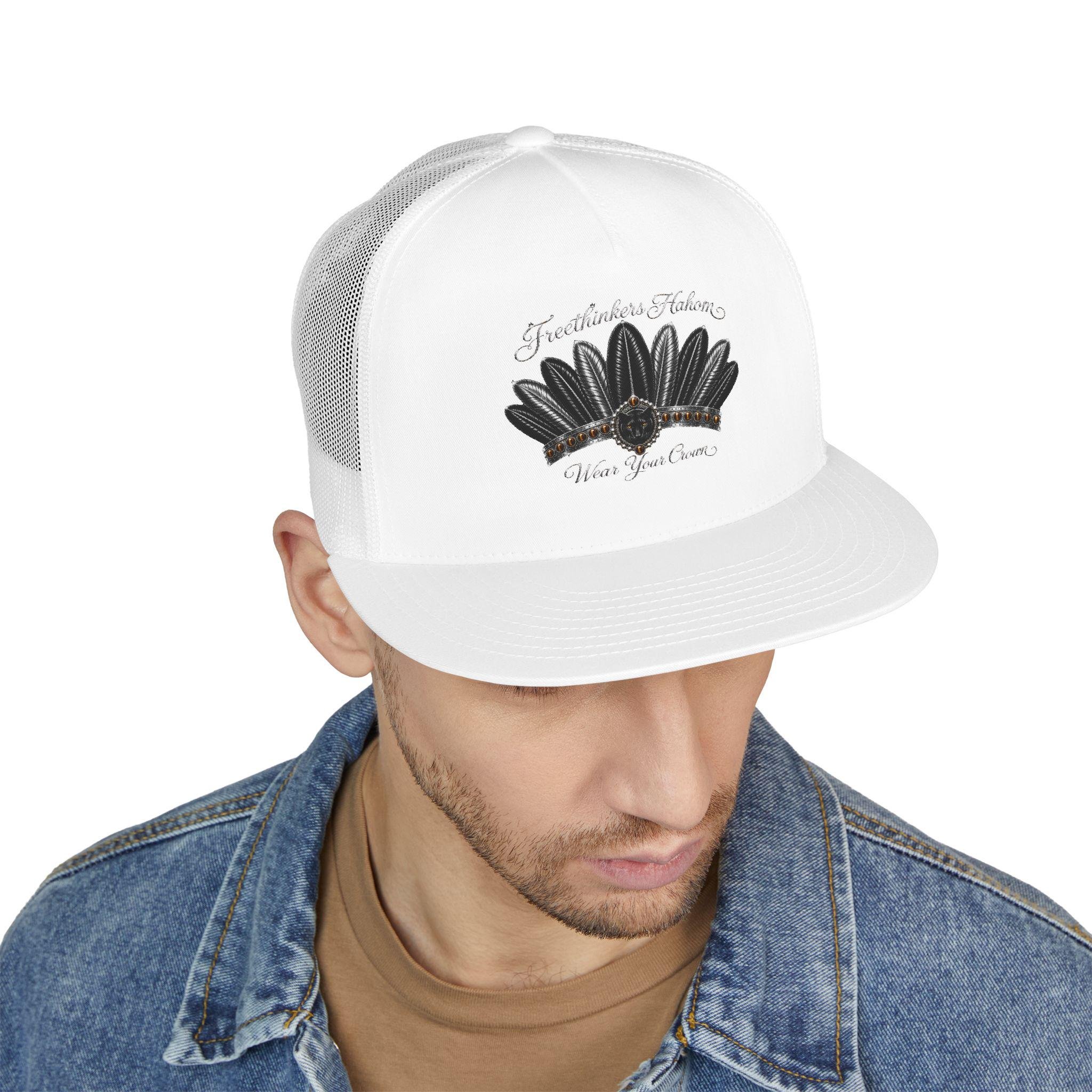 Black Feather Headdress 5 Panel Trucker Cap Native-inspired Design, view 4
