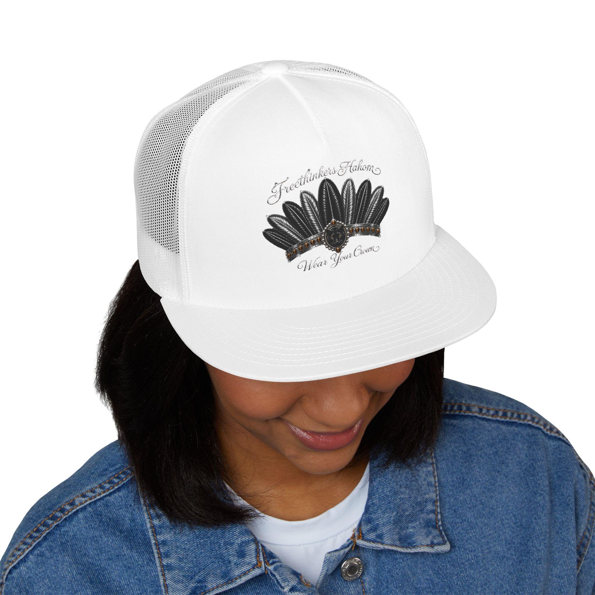Black Feather Headdress 5 Panel Trucker Cap Native-inspired Design, view 6