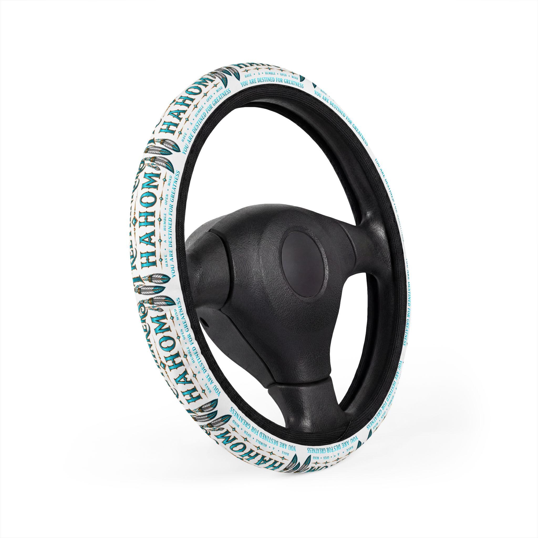 Freethinkers Hahom Teal Tribal Pattern Car Steering Wheel Cover Boho Geometric Print
