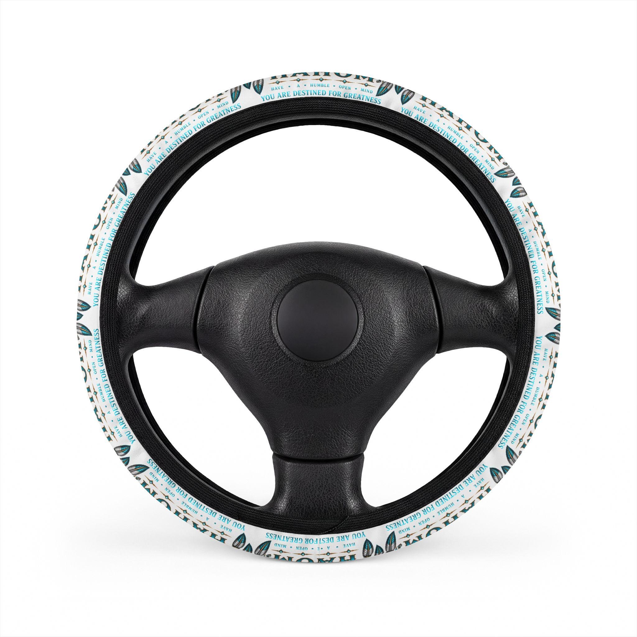 Freethinkers Hahom Teal Tribal Pattern Car Steering Wheel Cover Boho Geometric Print, view 2