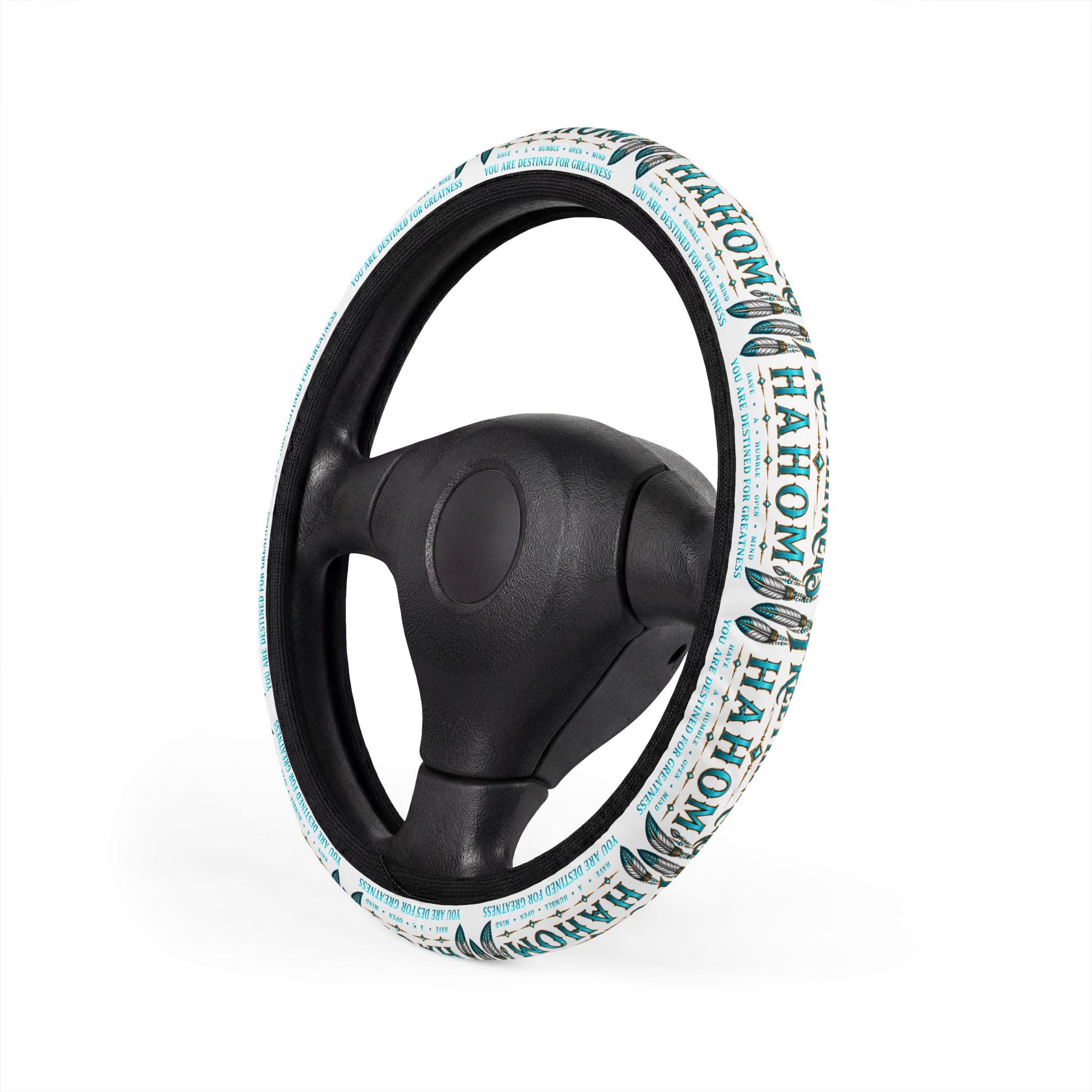 Freethinkers Hahom Teal Tribal Pattern Car Steering Wheel Cover Boho Geometric Print, view 3