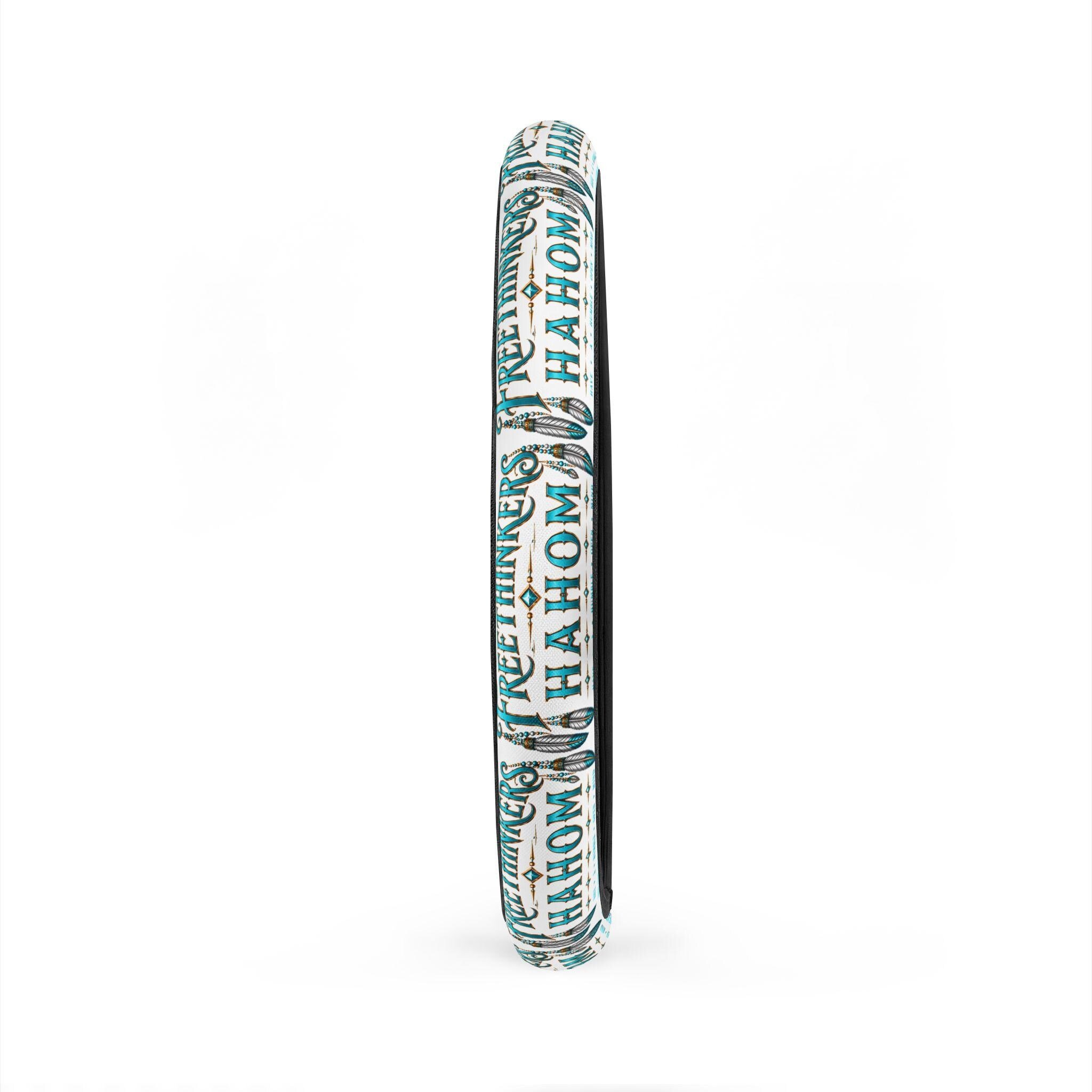 Freethinkers Hahom Teal Tribal Pattern Car Steering Wheel Cover Boho Geometric Print, view 4
