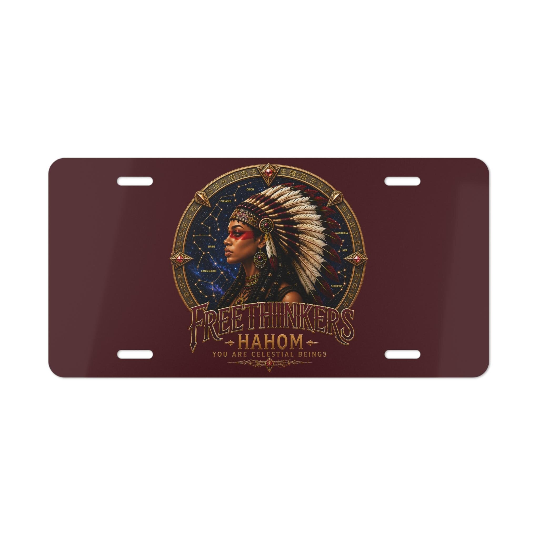 Freethinkers Hahom American Indian Chieftess Headdress Vanity Plate | Decorative License Tag