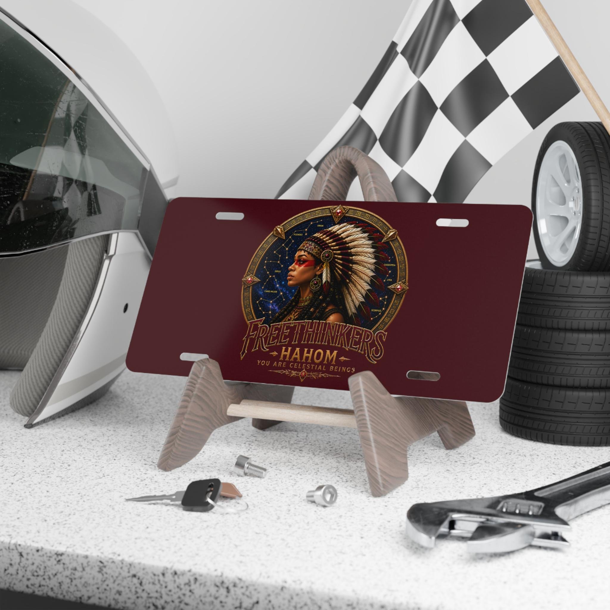 Freethinkers Hahom American Indian Chieftess Headdress Vanity Plate | Decorative License Tag, view 4