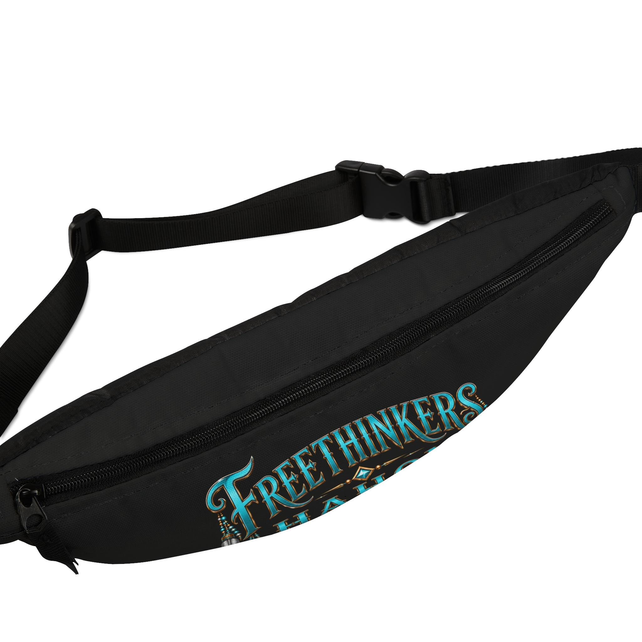 Freethinkers Hahom graphic Fanny Pack | Retro Typography Teal Accents, view 2
