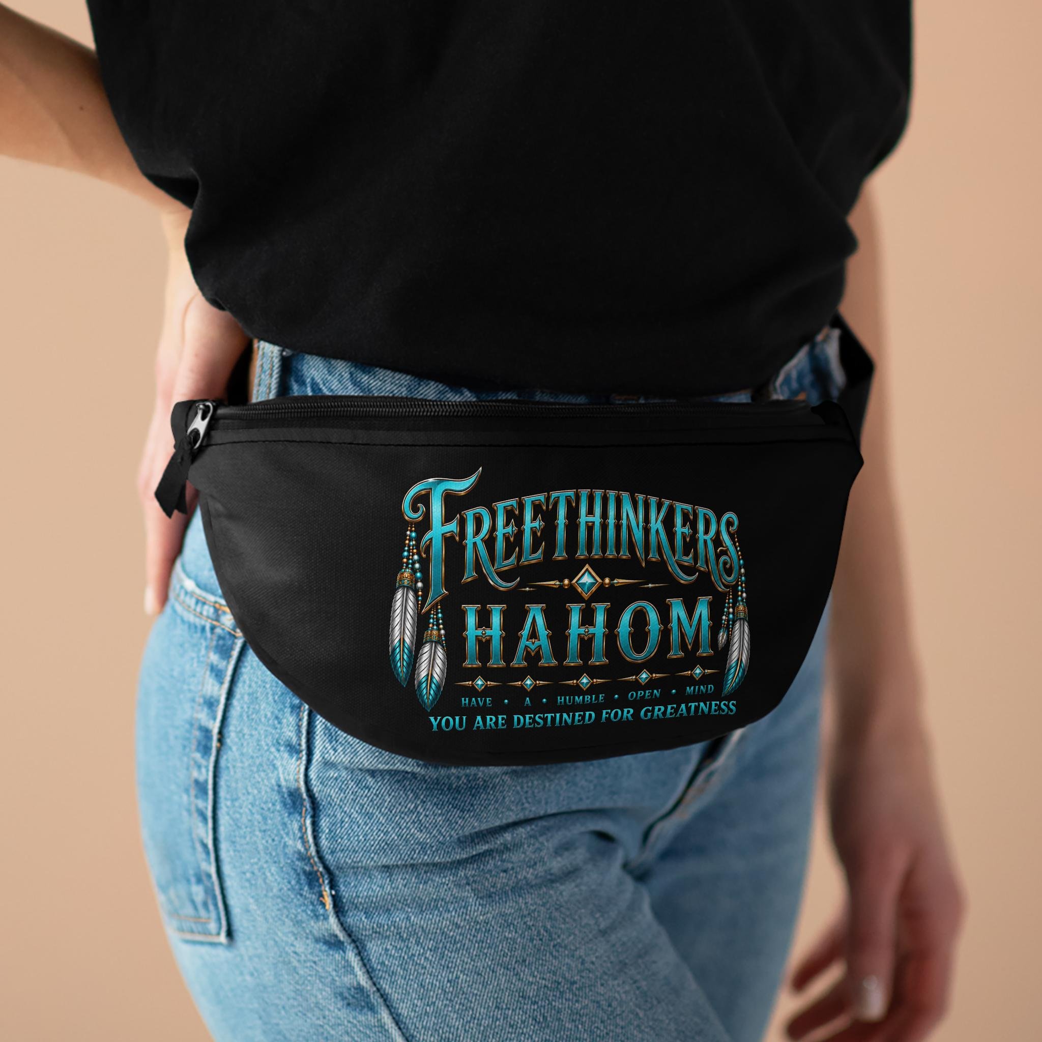 Freethinkers Hahom graphic Fanny Pack | Retro Typography Teal Accents, view 5