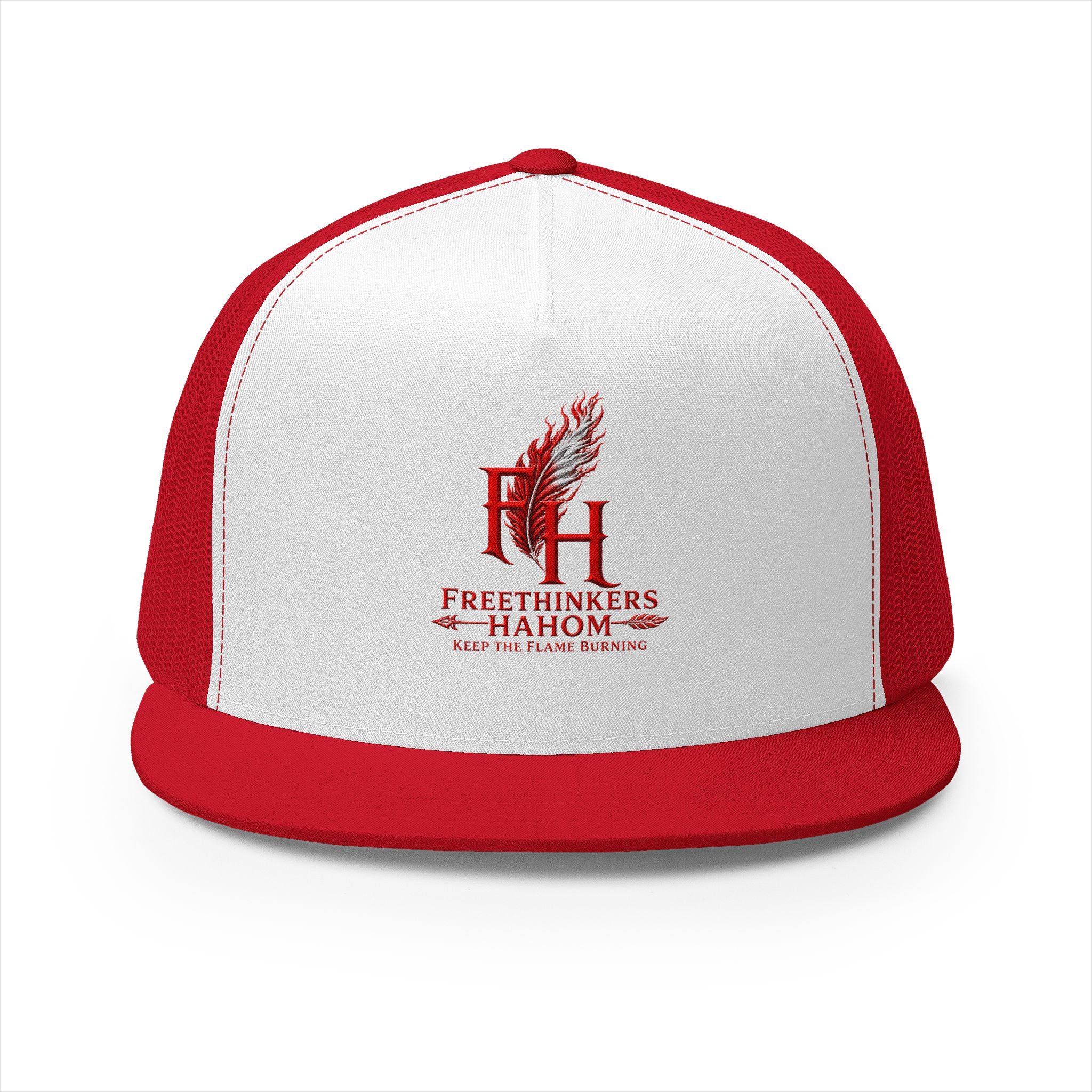 Freethinkers Hahom Flame Feather Truckers Cap | 5-Panel Trucker Cap, view 3