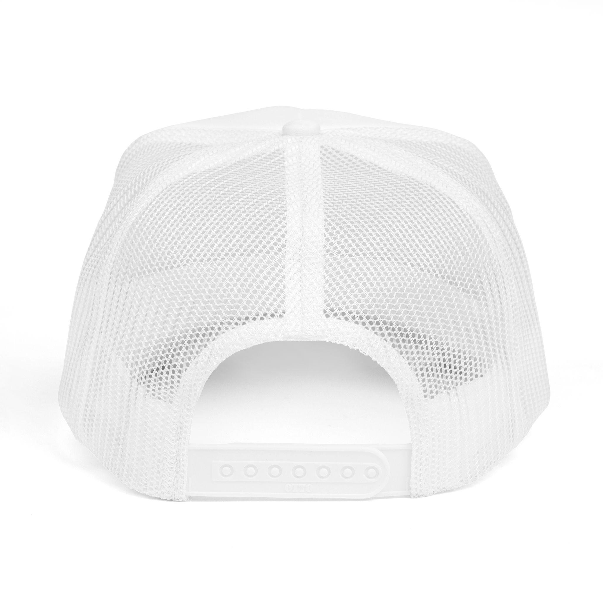 Freethinkers Hahom Feather flame Logo Trucker Hat | Blue Foam Mesh Cap, view 18