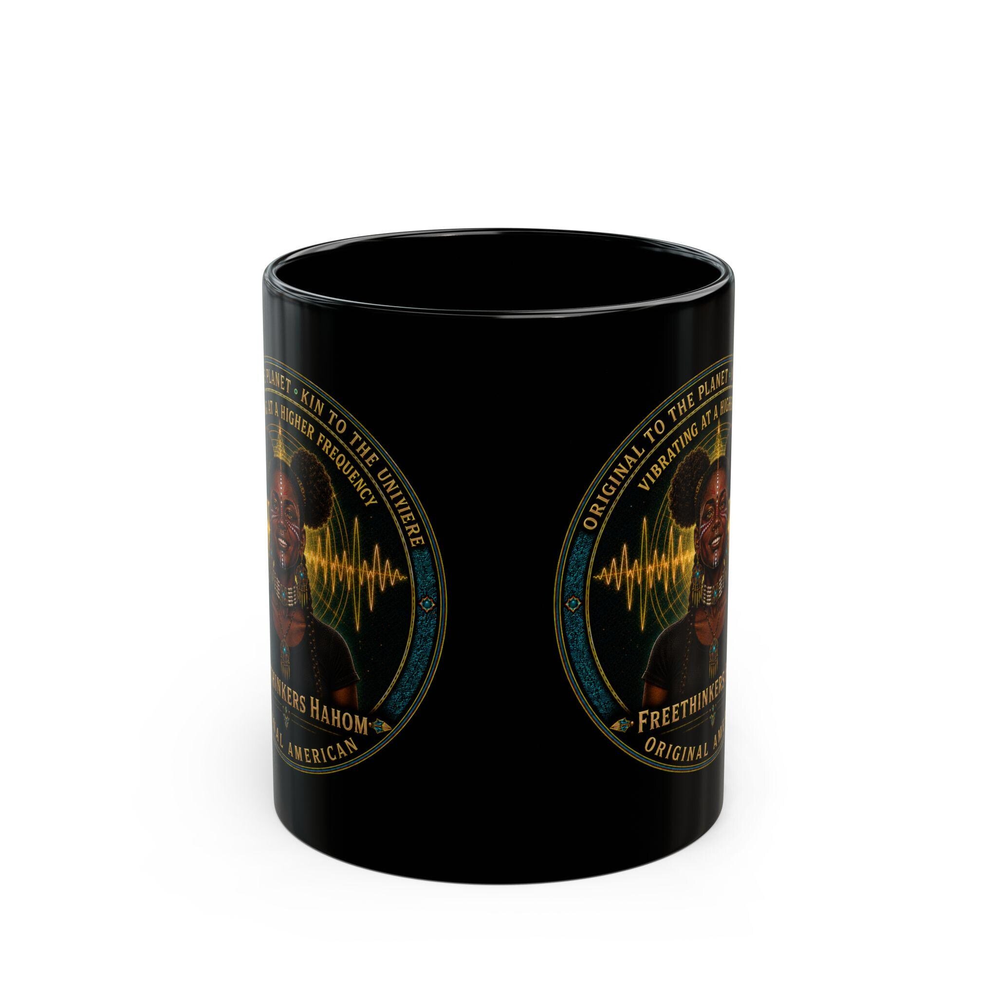 Original American Woman Portrait Black Mug Harmonic Wave