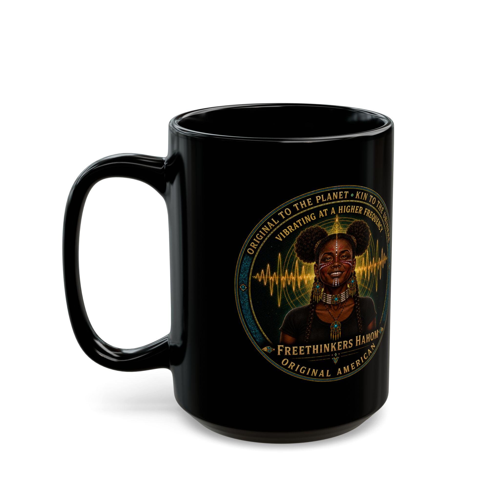 Original American Woman Portrait Black Mug Harmonic Wave, view 11