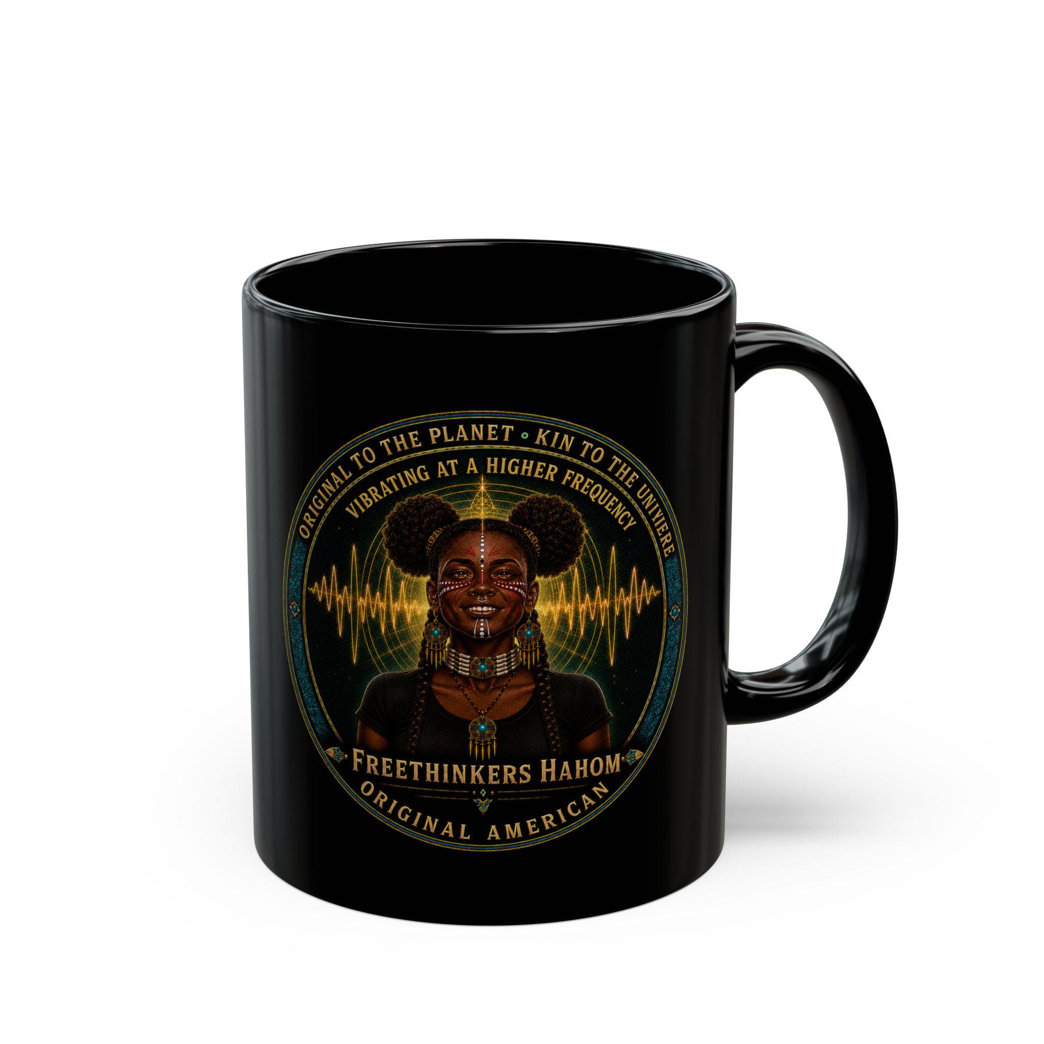 Original American Woman Portrait Black Mug Harmonic Wave, view 5