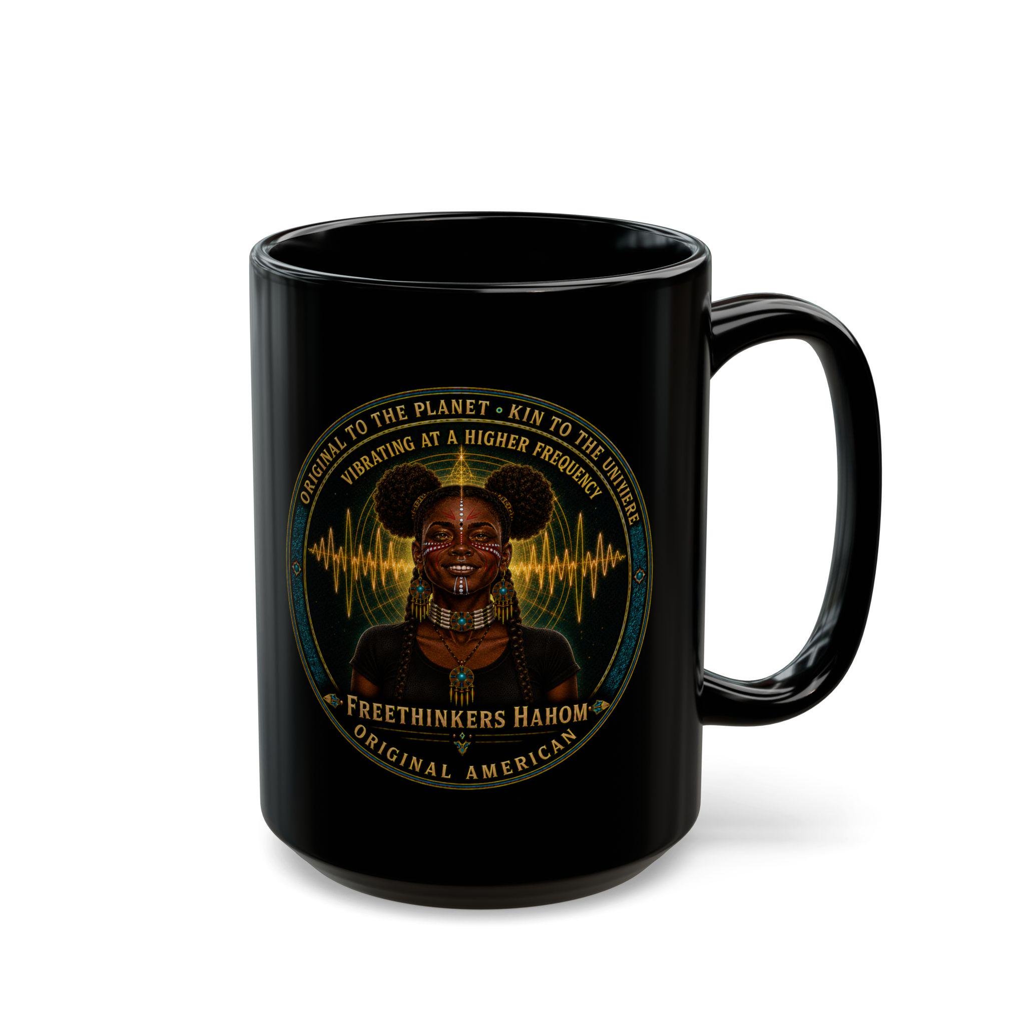 Original American Woman Portrait Black Mug Harmonic Wave, view 13