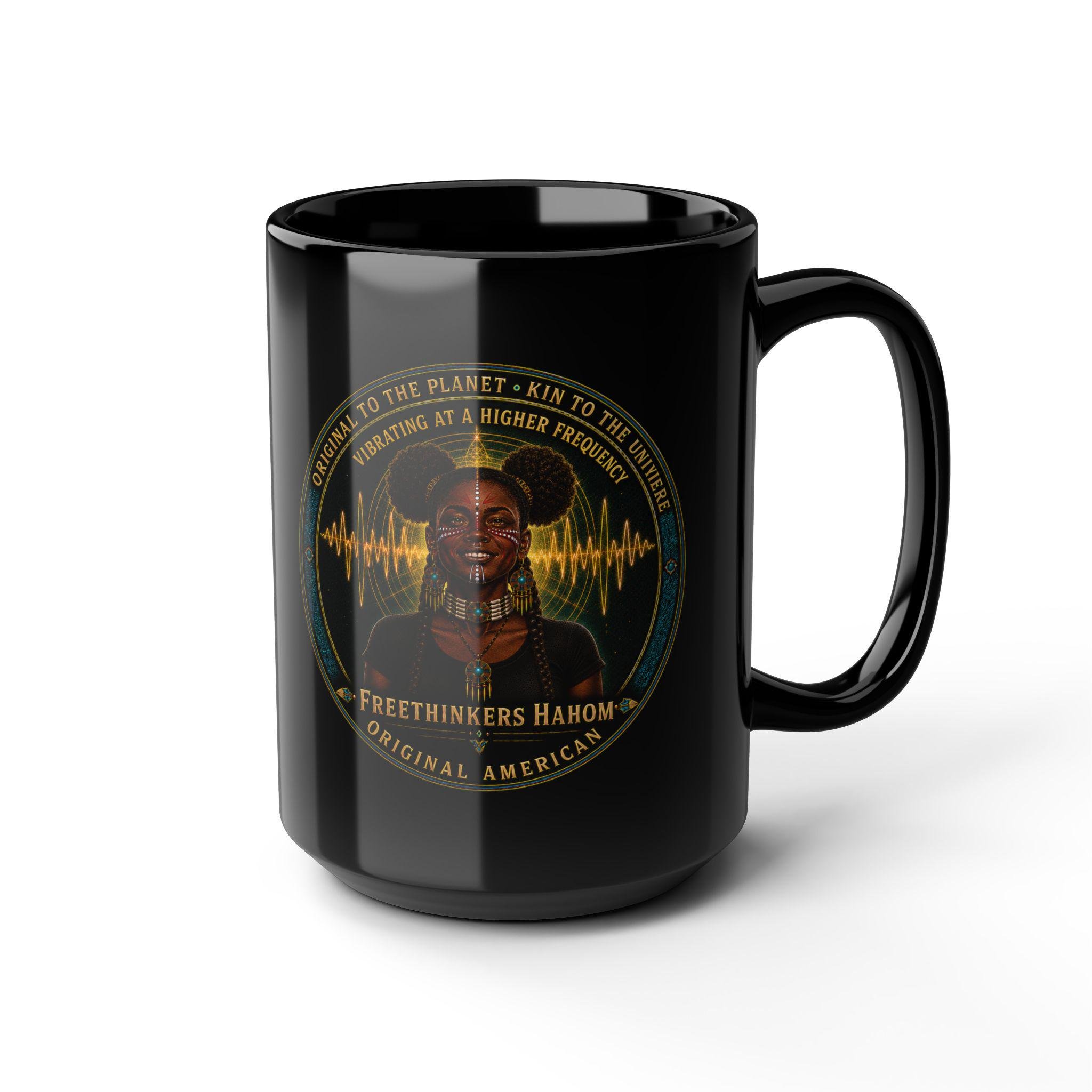 Original American Woman Portrait Black Mug Harmonic Wave, view 14