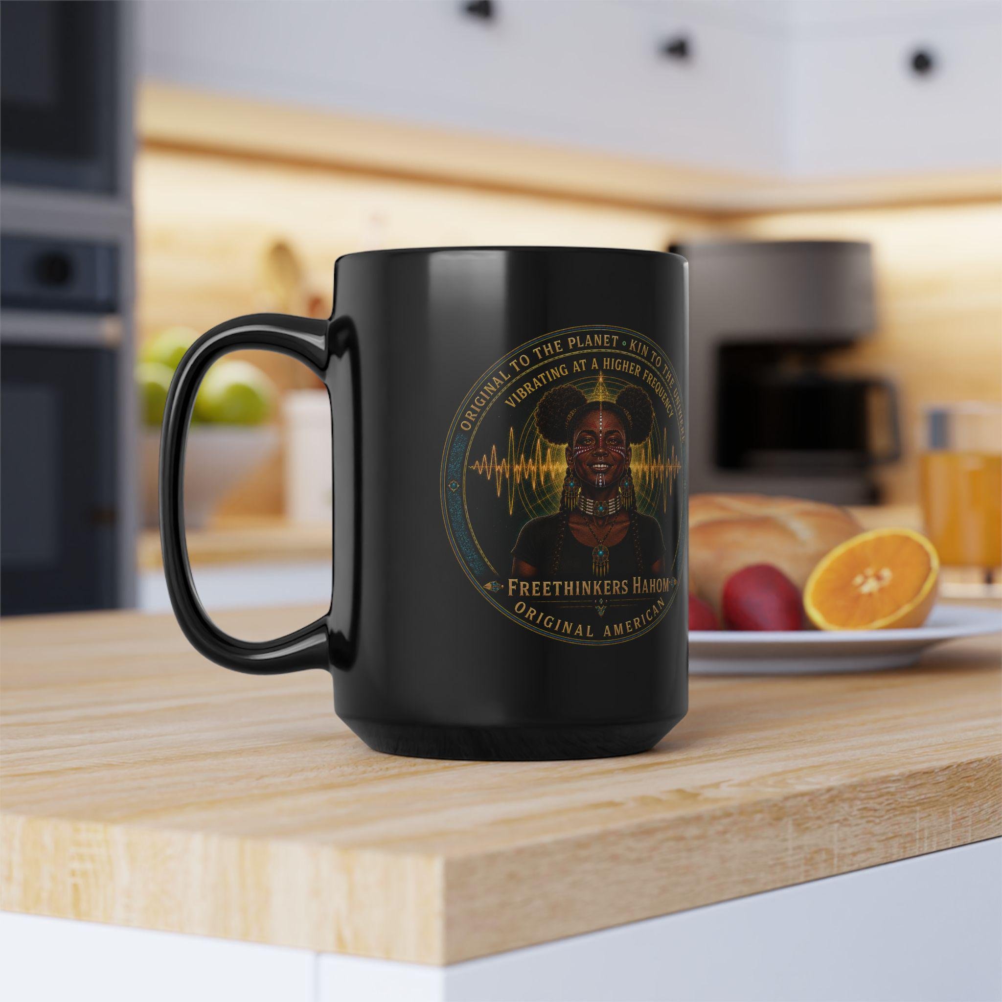 Original American Woman Portrait Black Mug Harmonic Wave, view 16