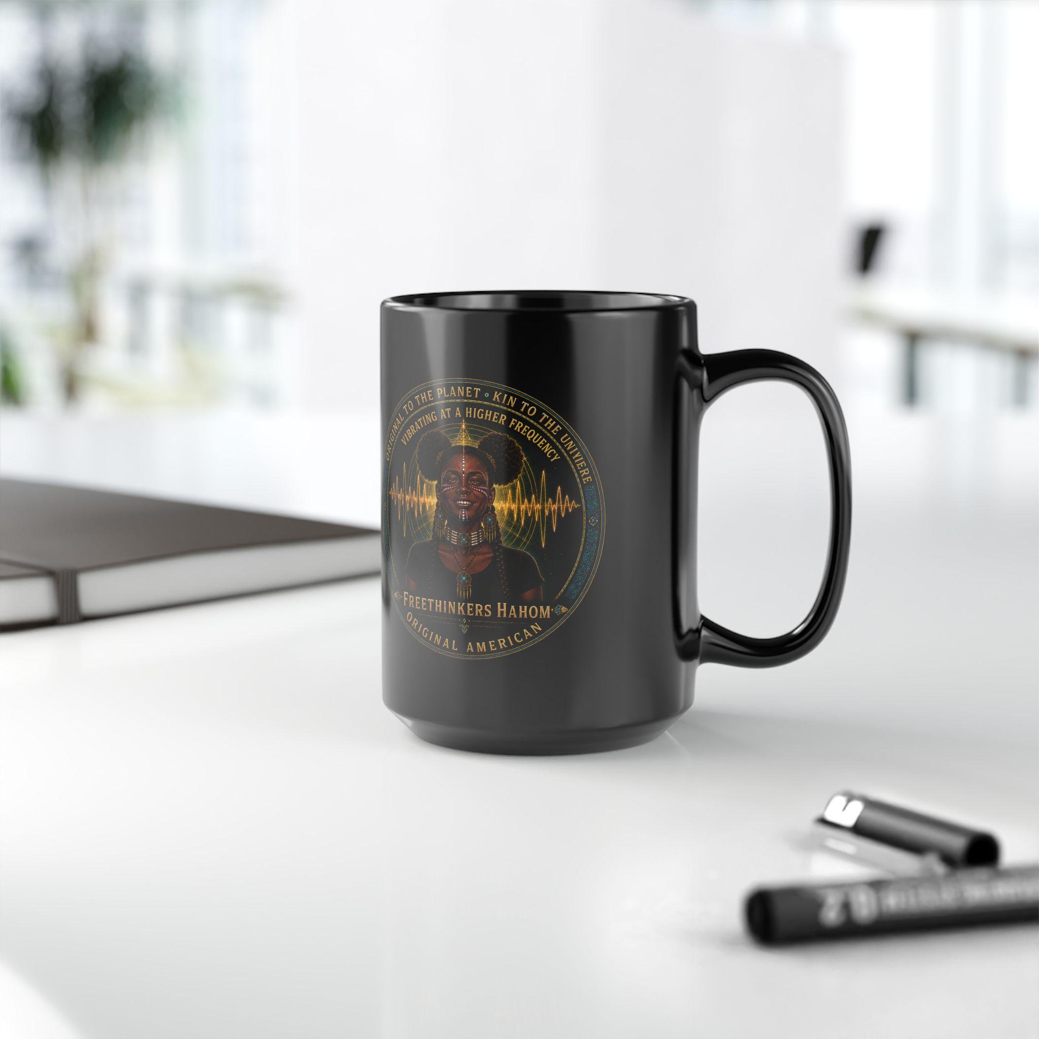 Original American Woman Portrait Black Mug Harmonic Wave, view 17